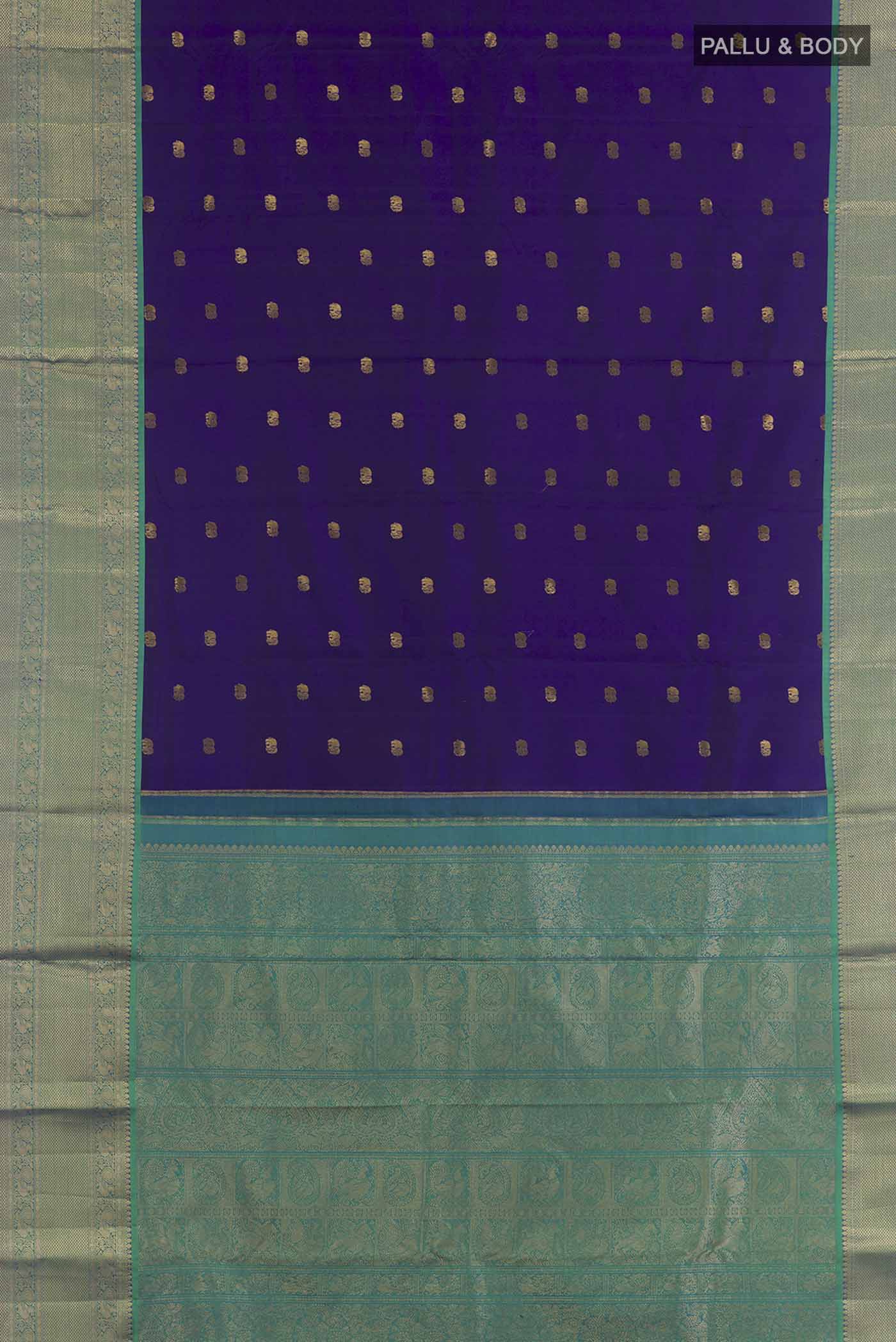 Dark Blue Kanchipuram Silk Saree - Image 3