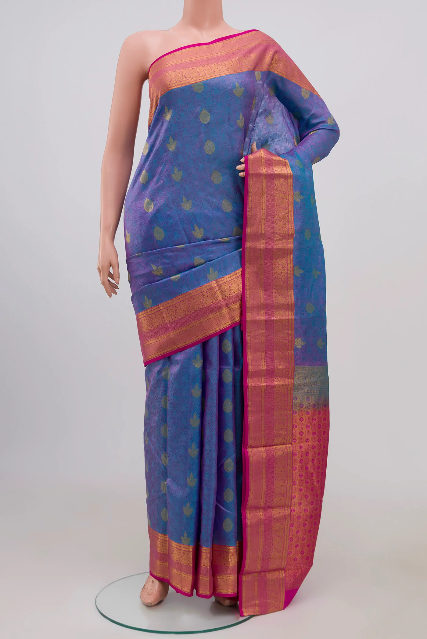 Blue with Lavender Color Kanchipuram Silk Saree