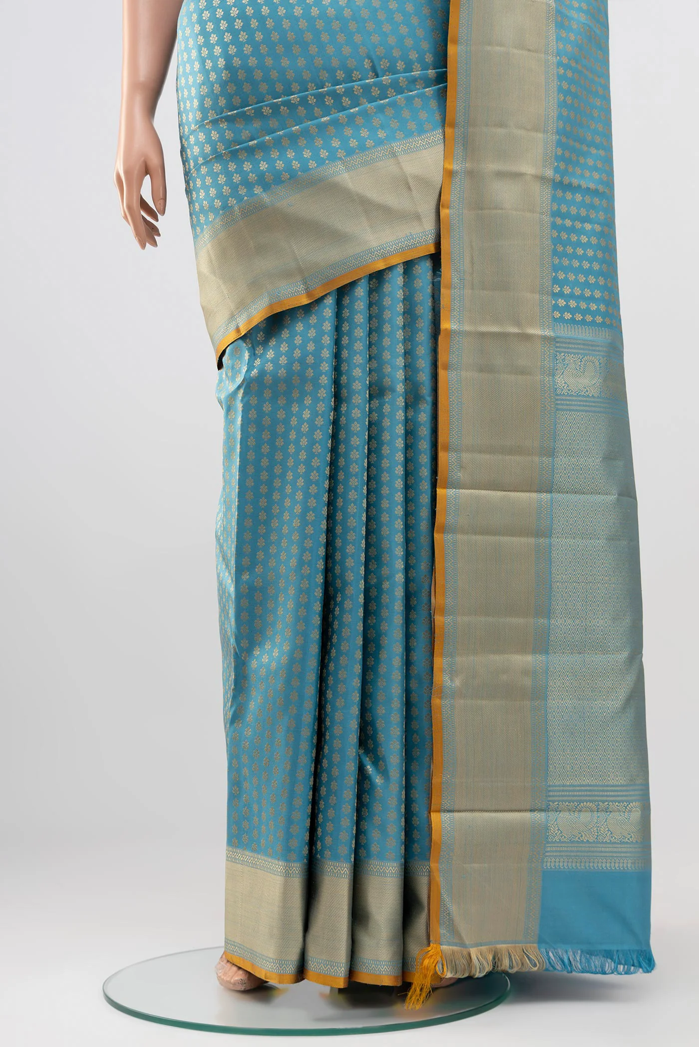 Sky Blue Kanchipuram Silk Saree - Image 3