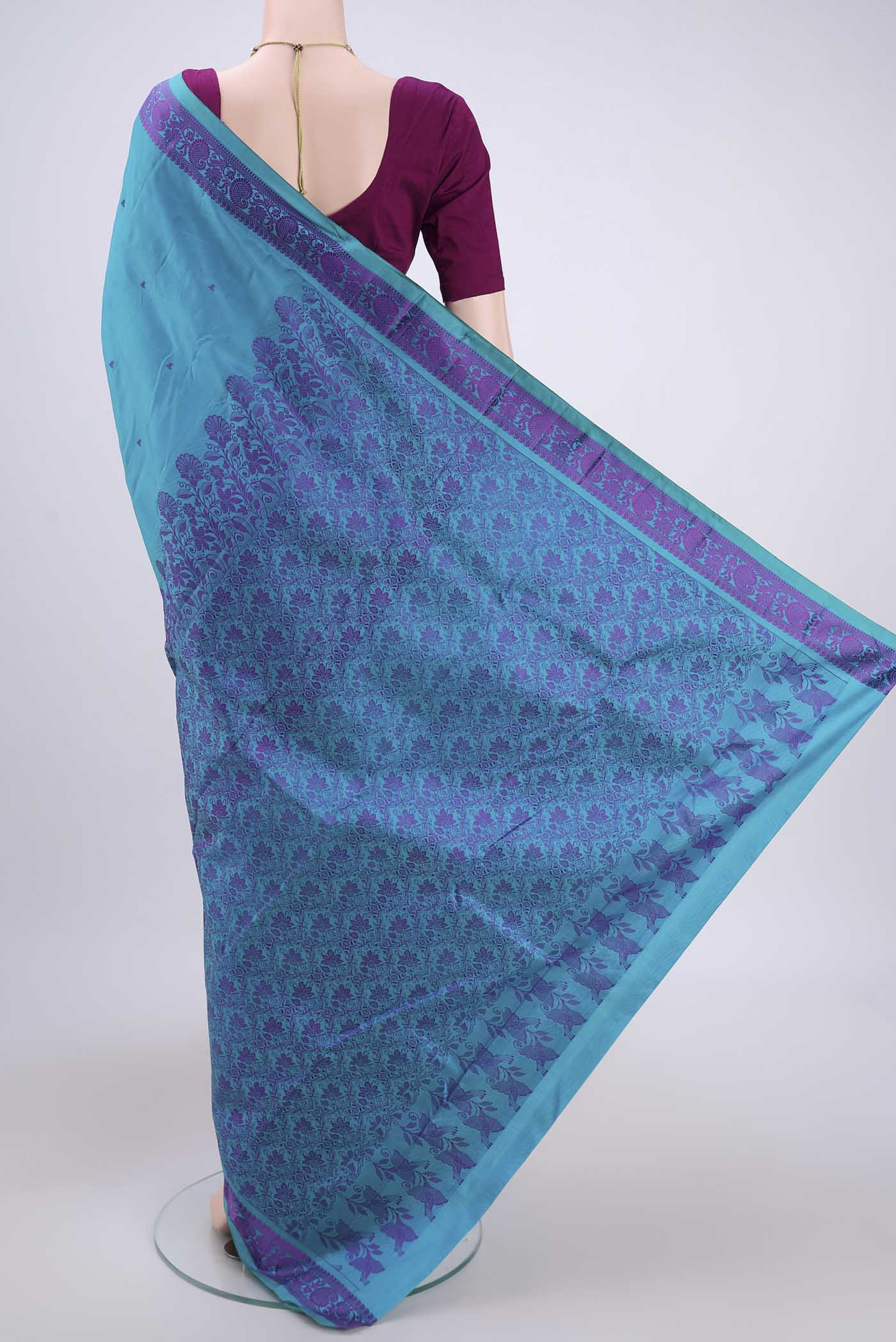 Blue Kanchipuram Silk Saree - Image 3