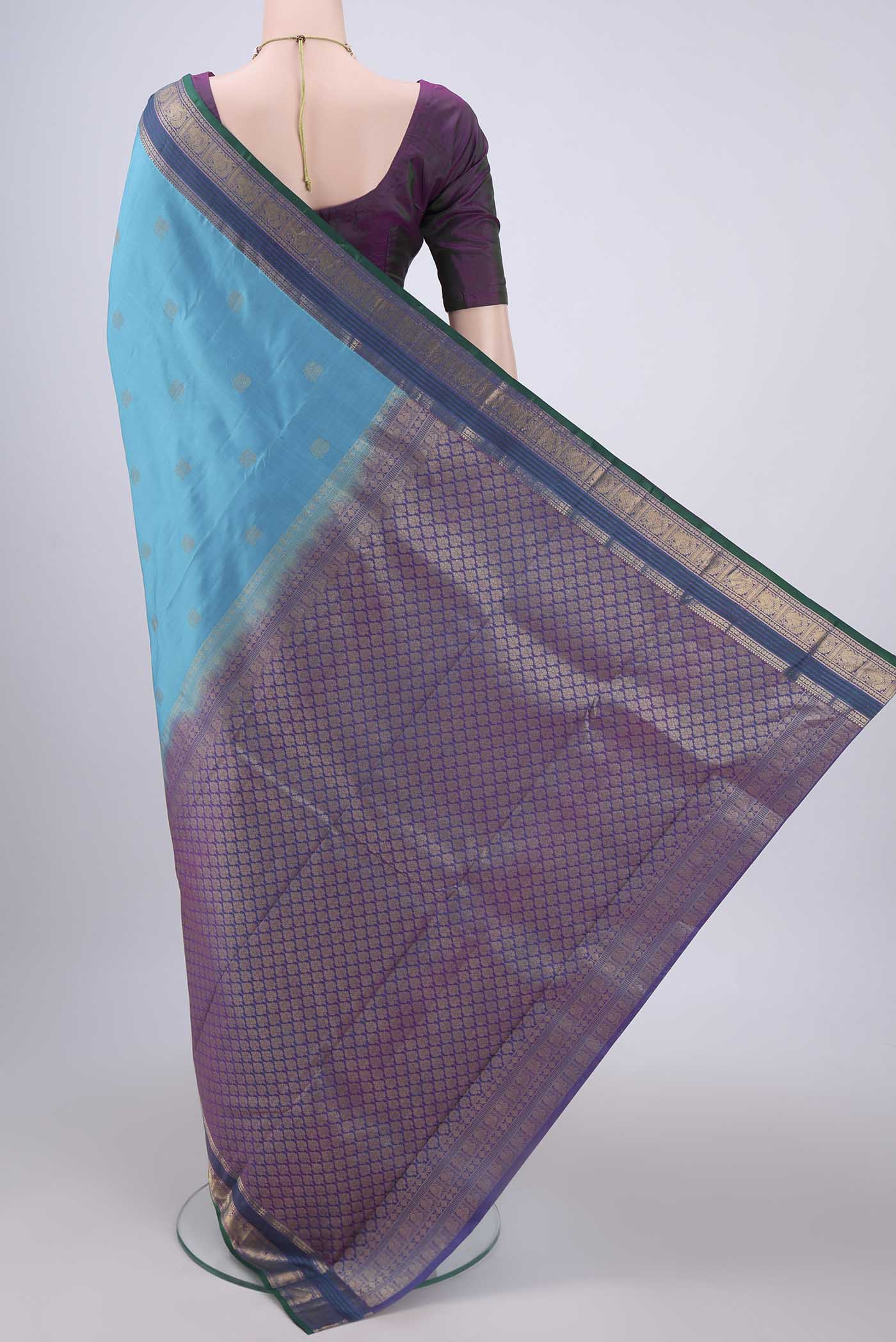 Sky Blue Kanchipuram Silk Saree - Image 3