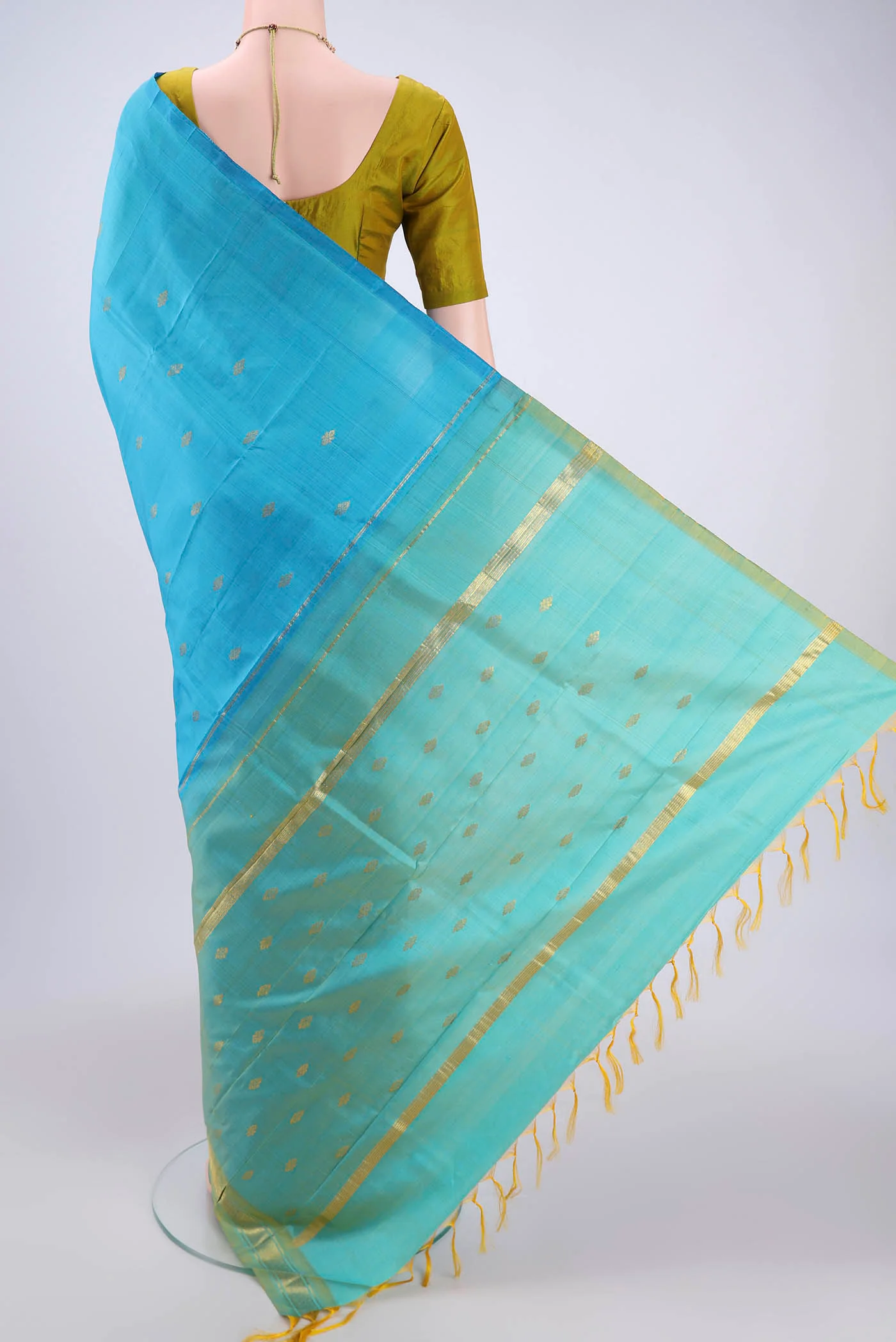 Sky Blue Kanchipuram Silk Saree - Image 3