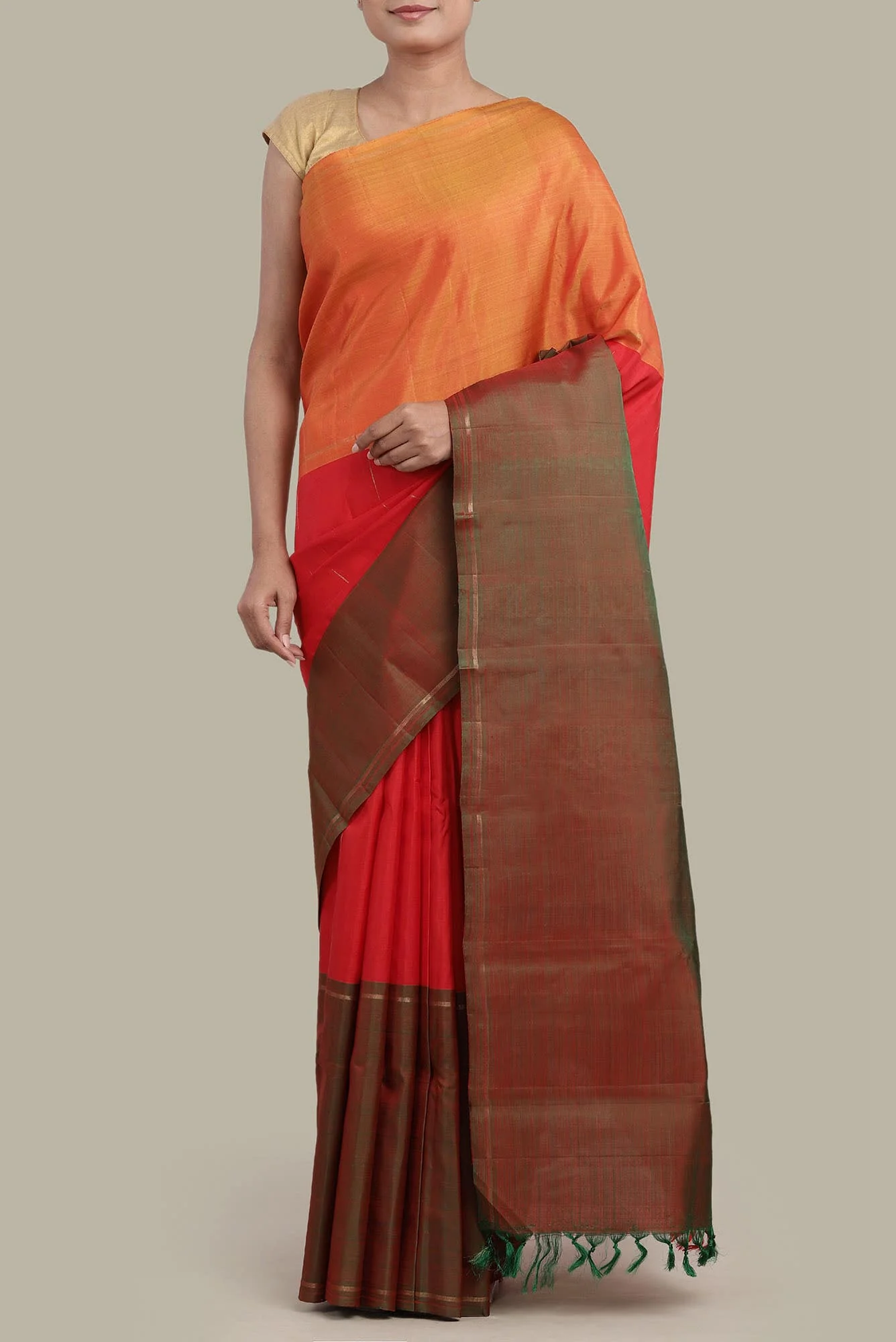 Pure Silk Pure Zari Red Kanjivaram Saree - Image 2