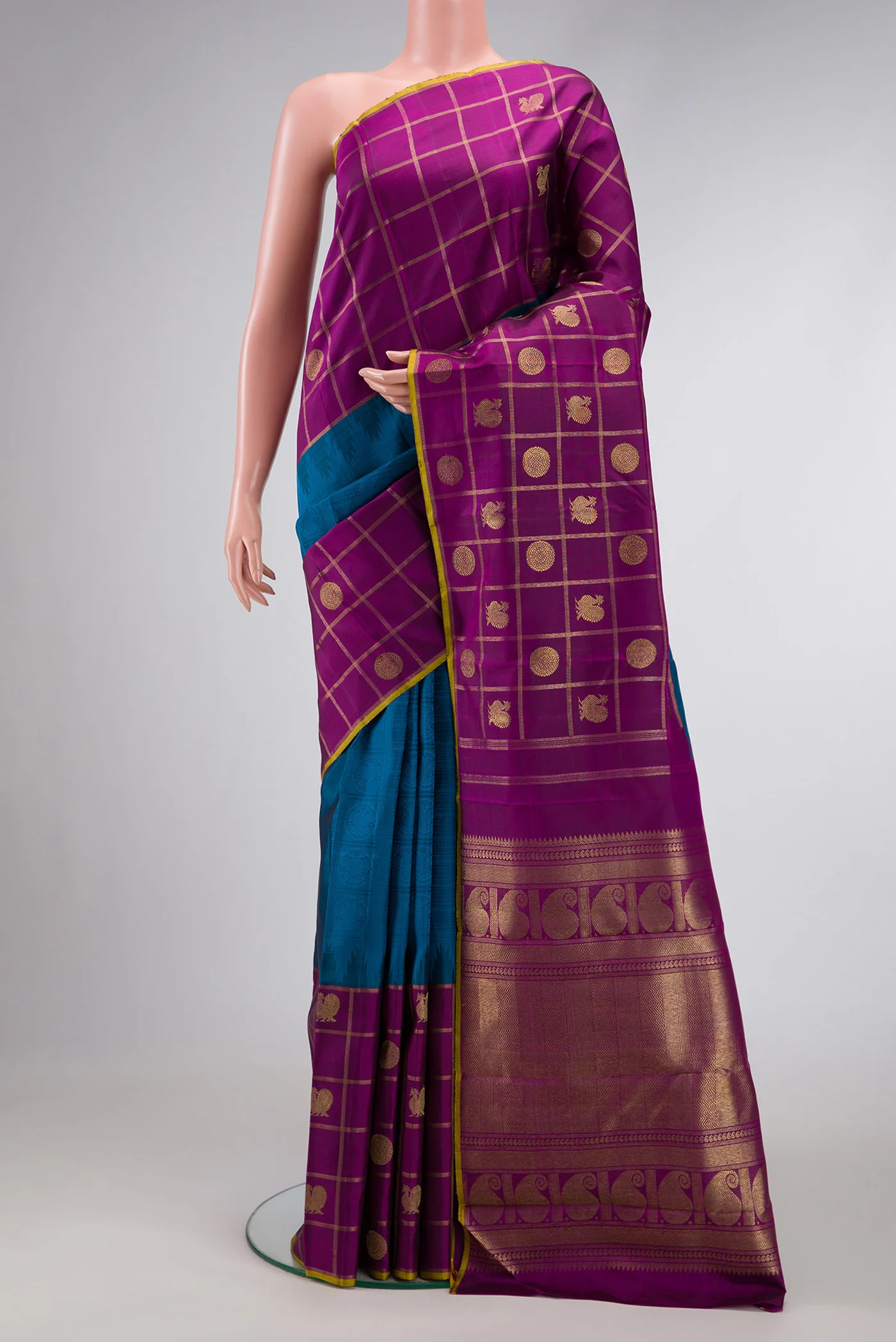 Pure Silk Pure Zari Blue Kanchipuram Saree