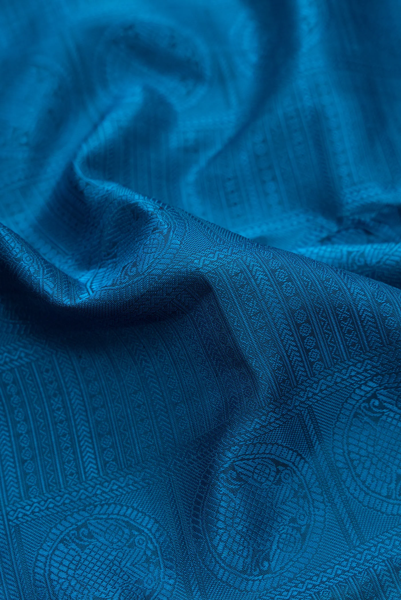Pure Silk Pure Zari Blue Kanchipuram Saree - Image 2