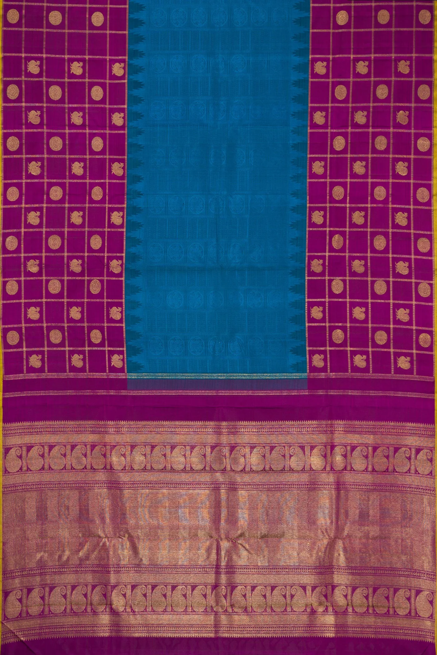 Pure Silk Pure Zari Blue Kanchipuram Saree - Image 6