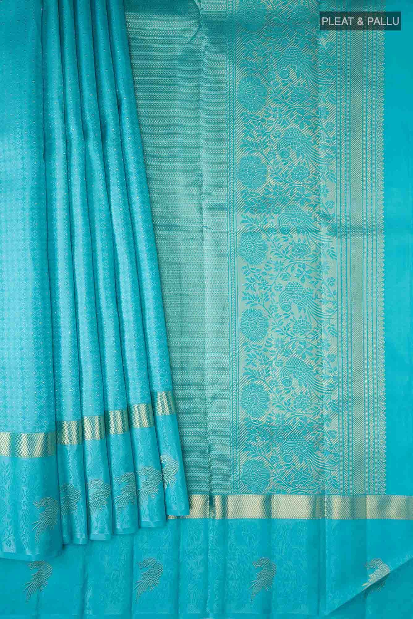 Pure Silk Pure Zari Blue Kanchipuram Saree - Image 2