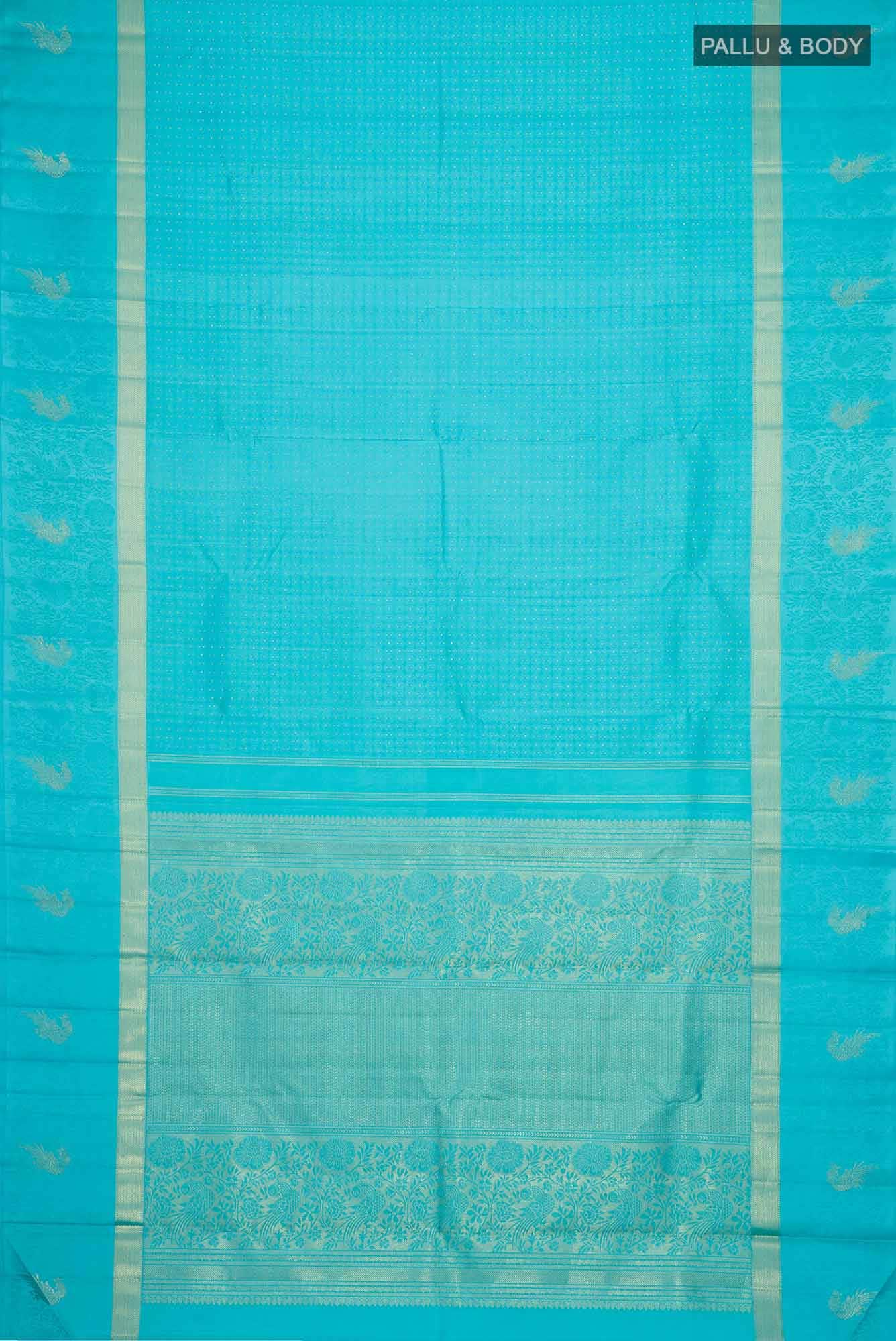 Pure Silk Pure Zari Blue Kanchipuram Saree - Image 4