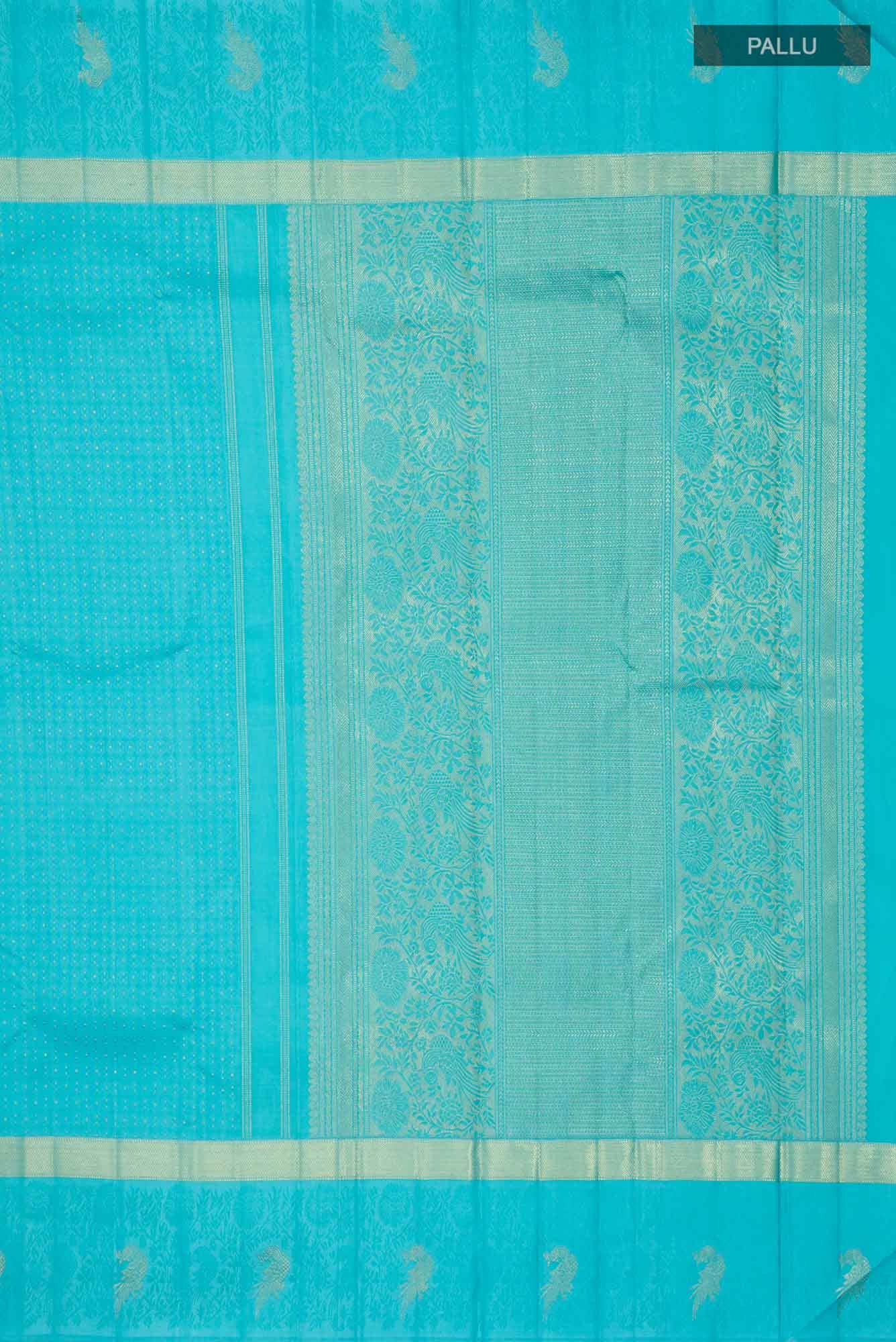 Pure Silk Pure Zari Blue Kanchipuram Saree - Image 5