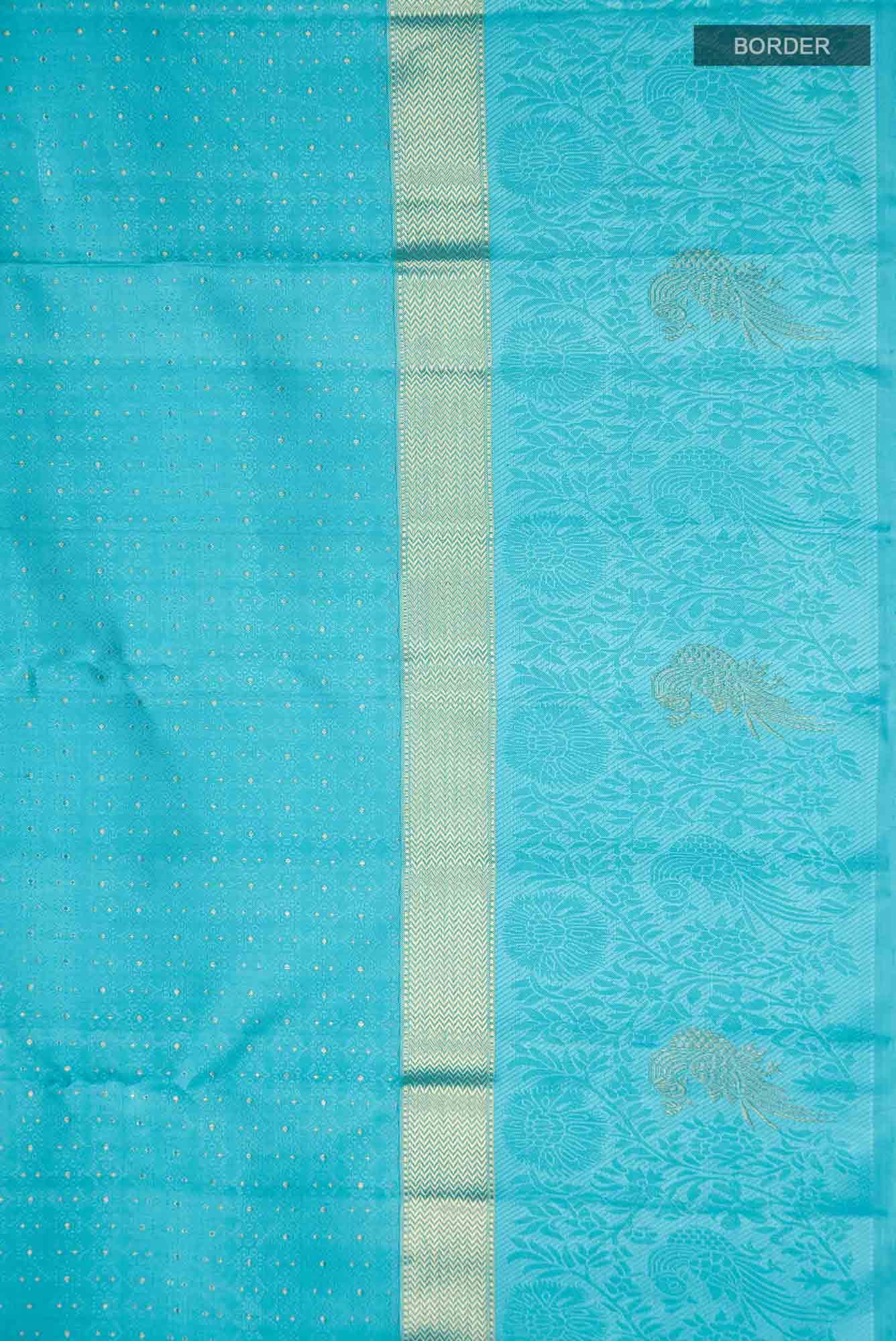 Pure Silk Pure Zari Blue Kanchipuram Saree - Image 6