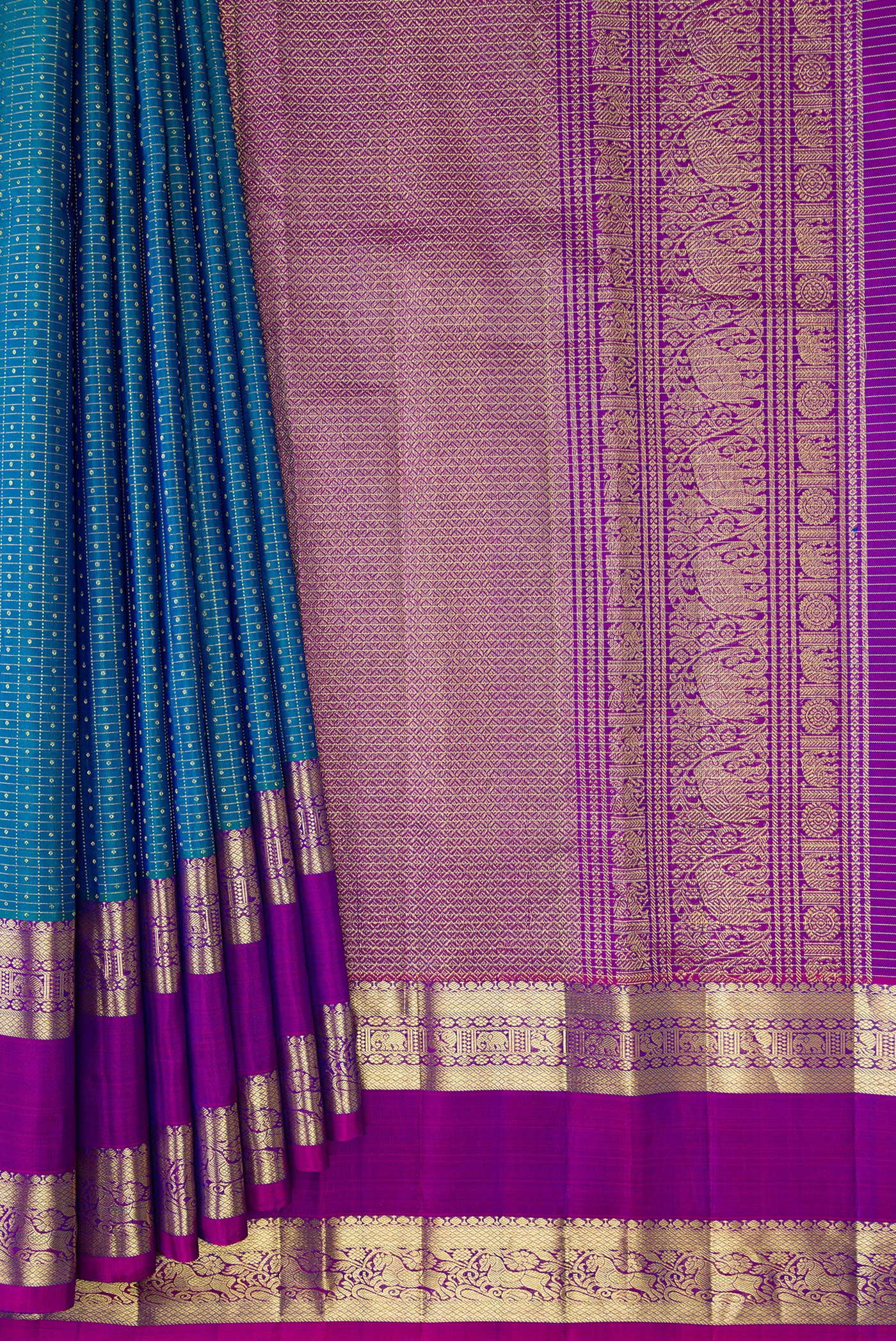 Blue Kanchipuram Silk Saree - Image 4