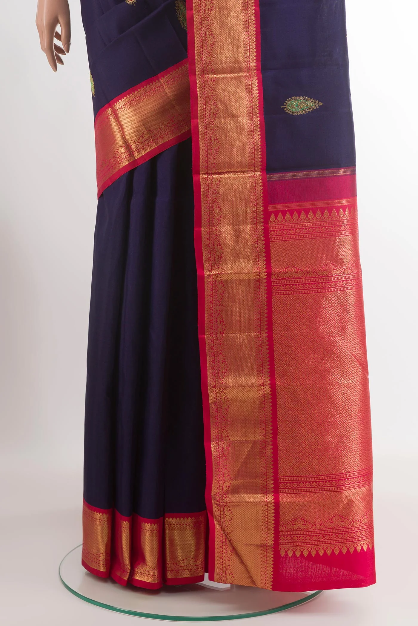 Navy Blue Kanjivaram Silk Saree - Image 3