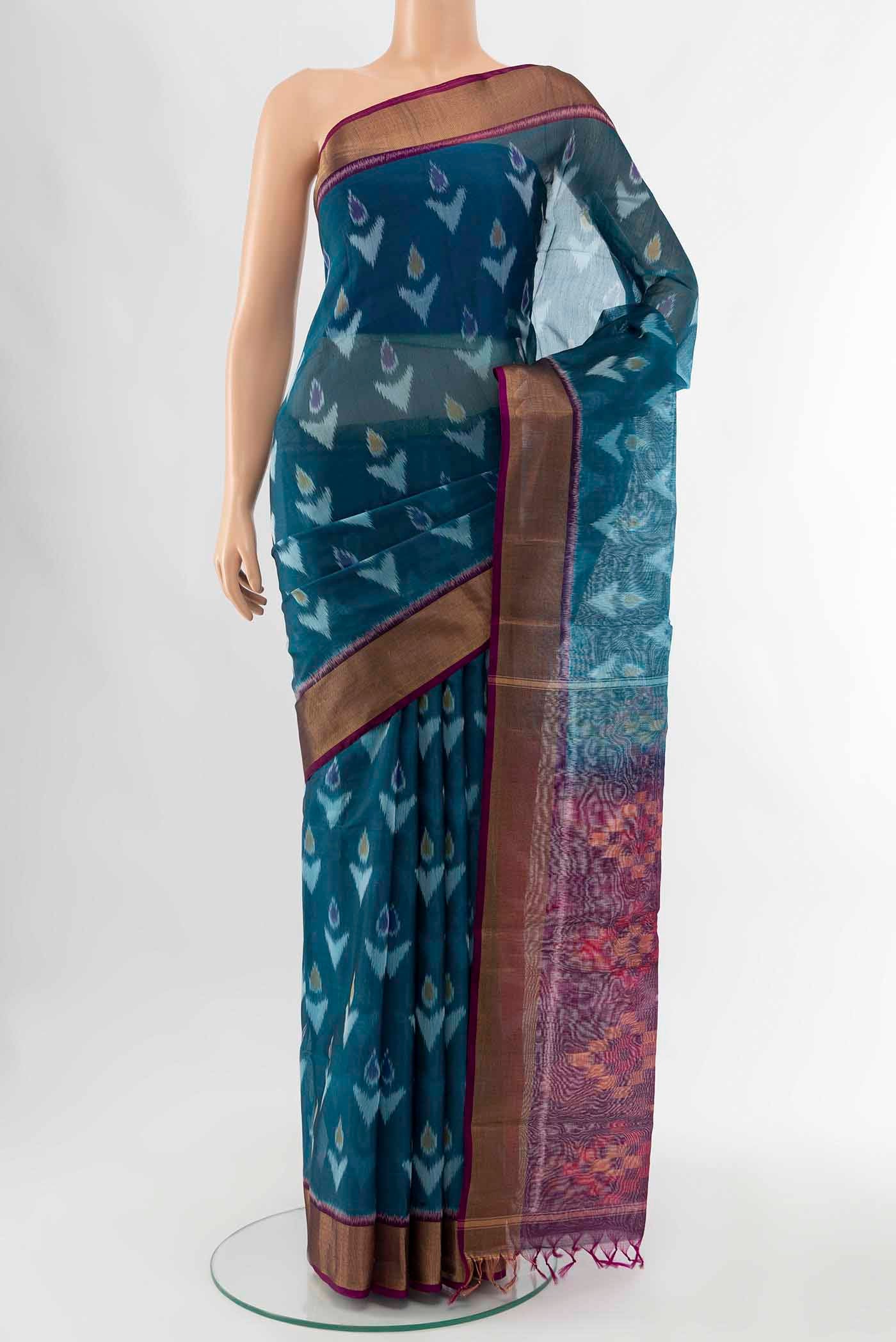 Blue Kora Cotton Saree