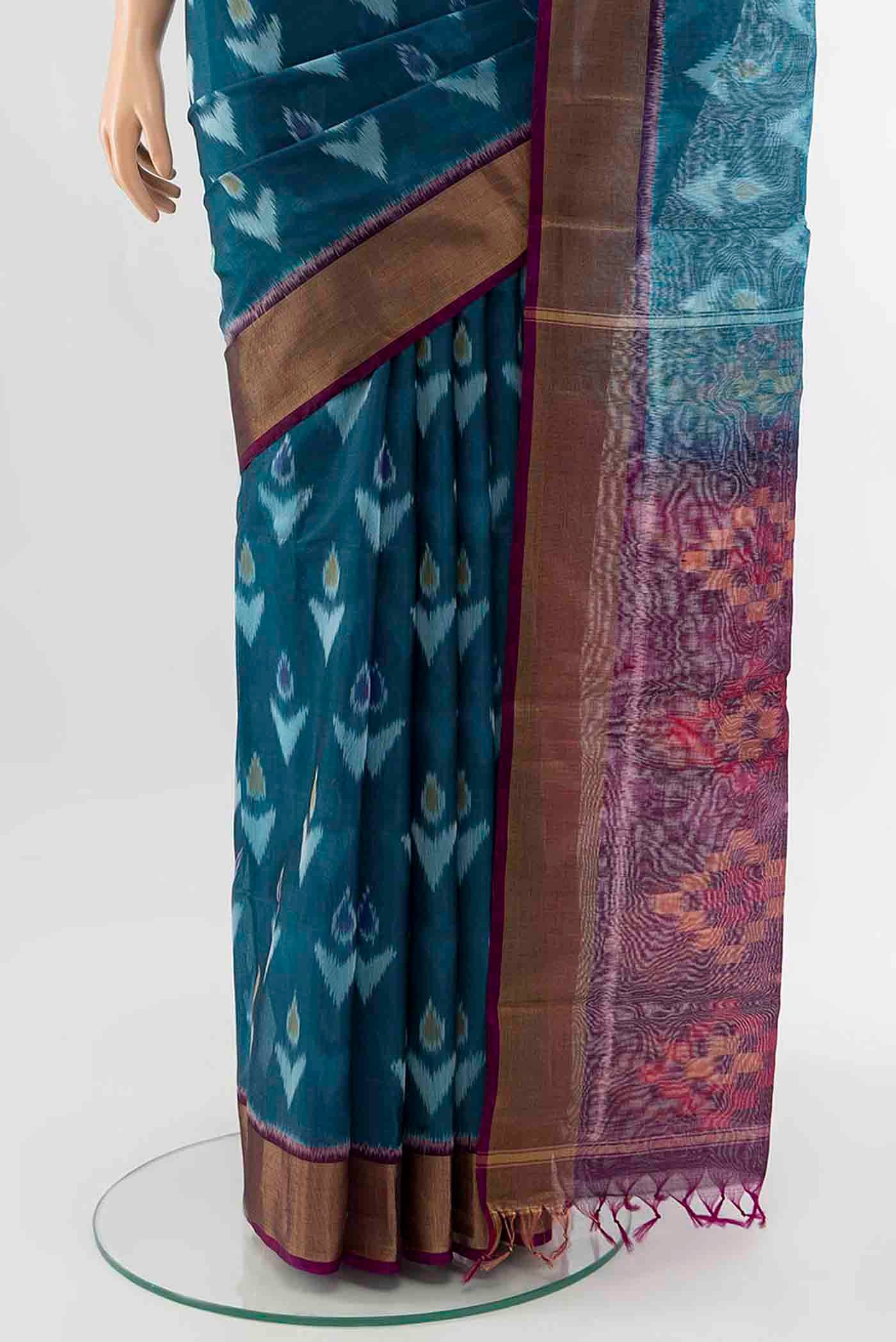 Blue Kora Cotton Saree - Image 3