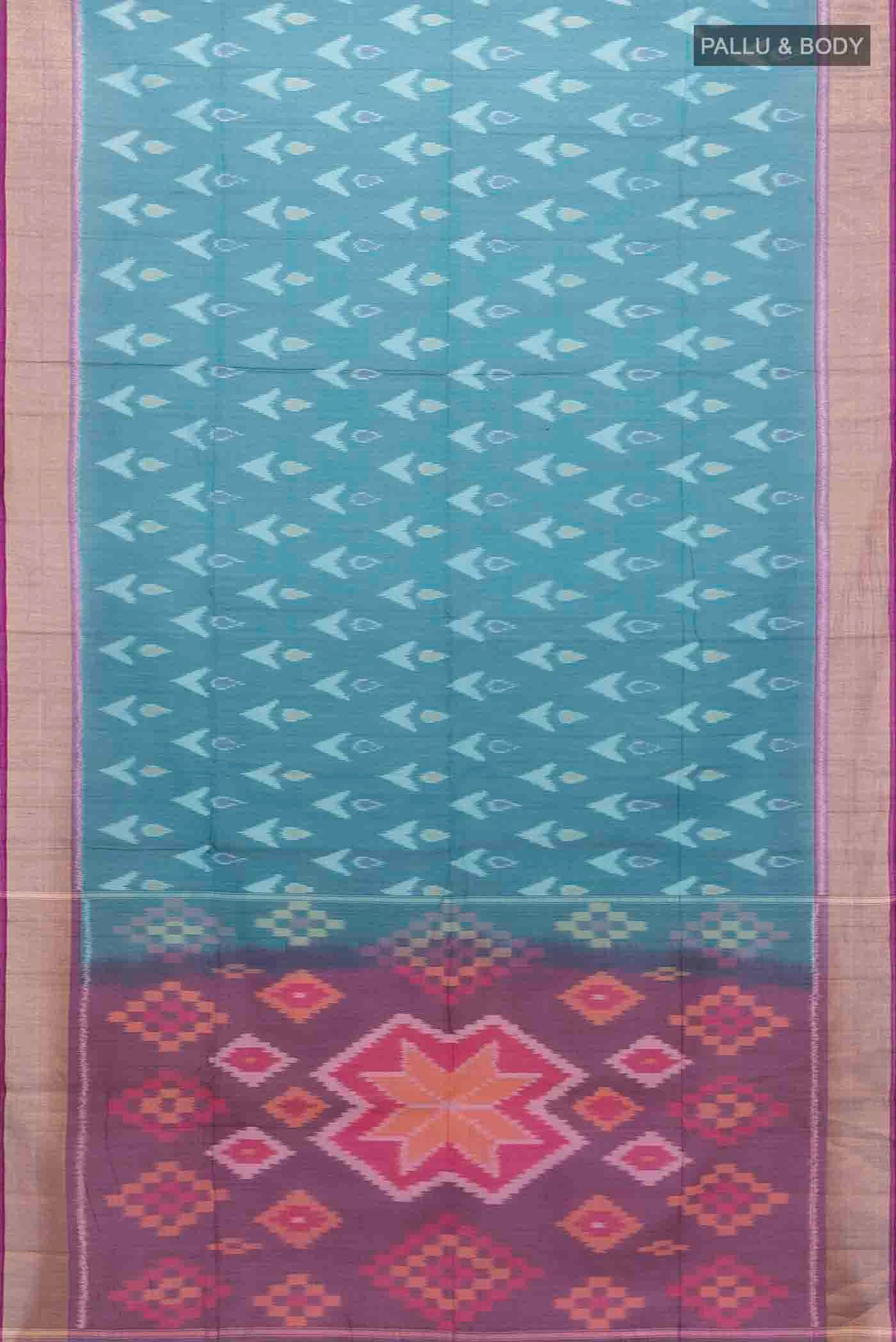 Blue Kora Cotton Saree - Image 5