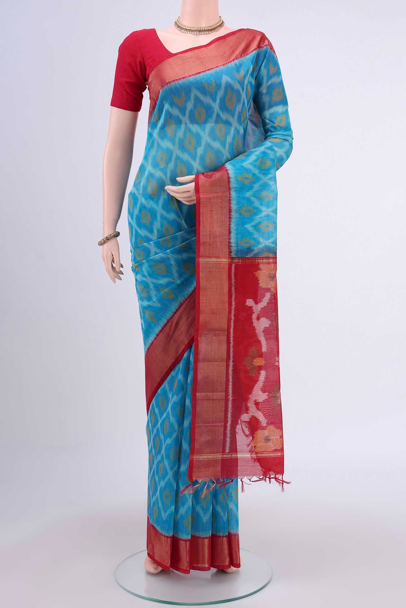 Blue Kora Cotton Saree