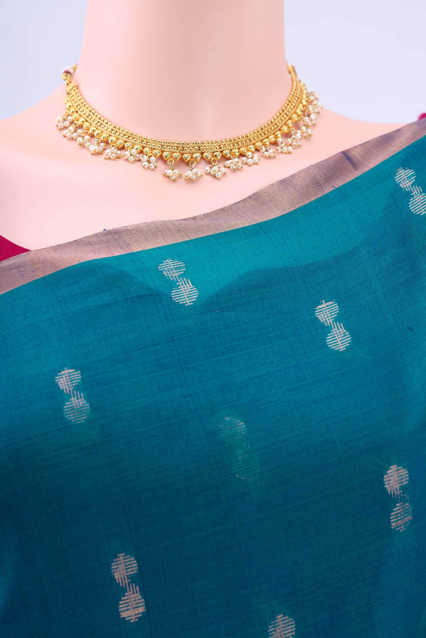 Blue Kora Cotton Saree - Image 3