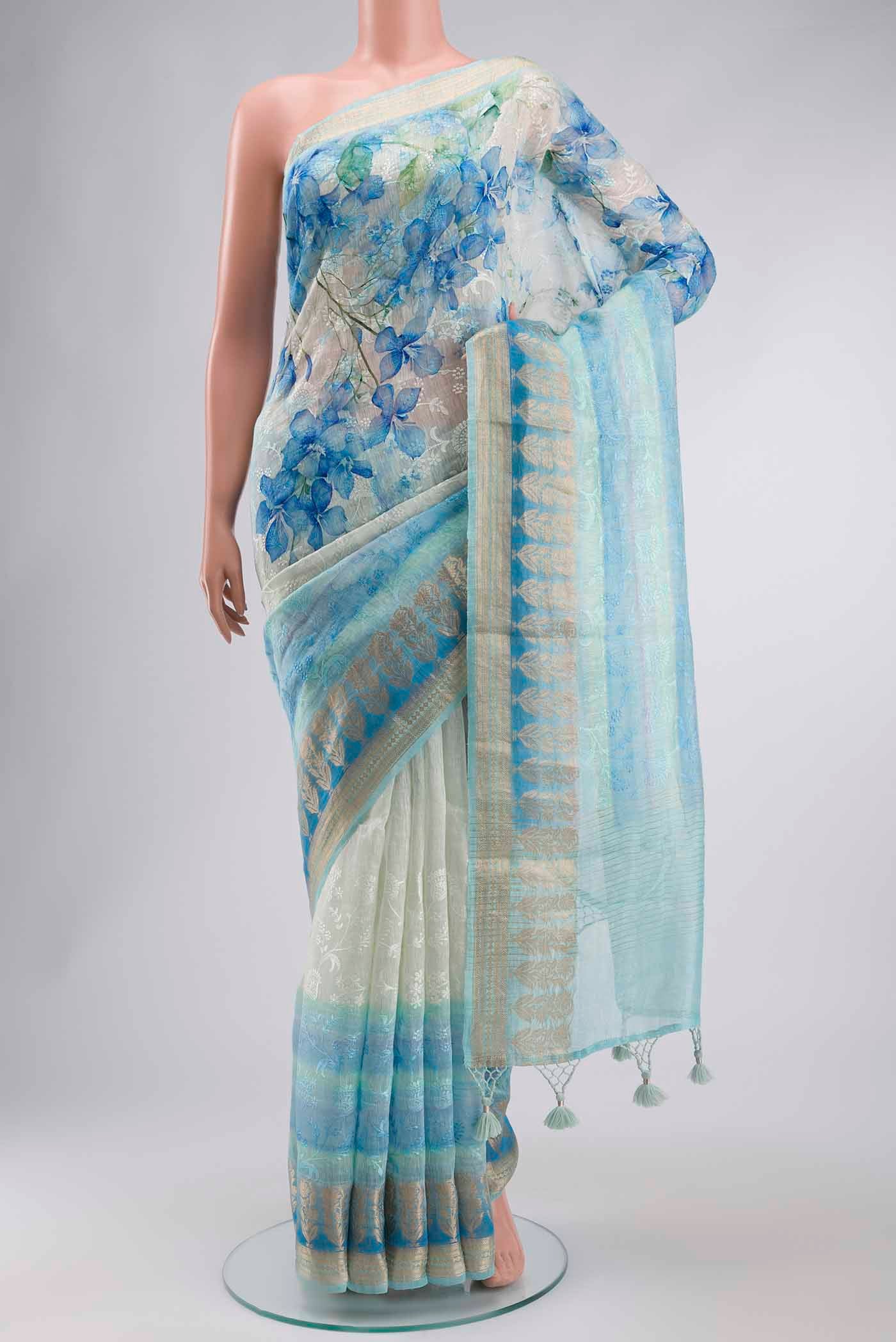 Blue Linen Cotton Saree