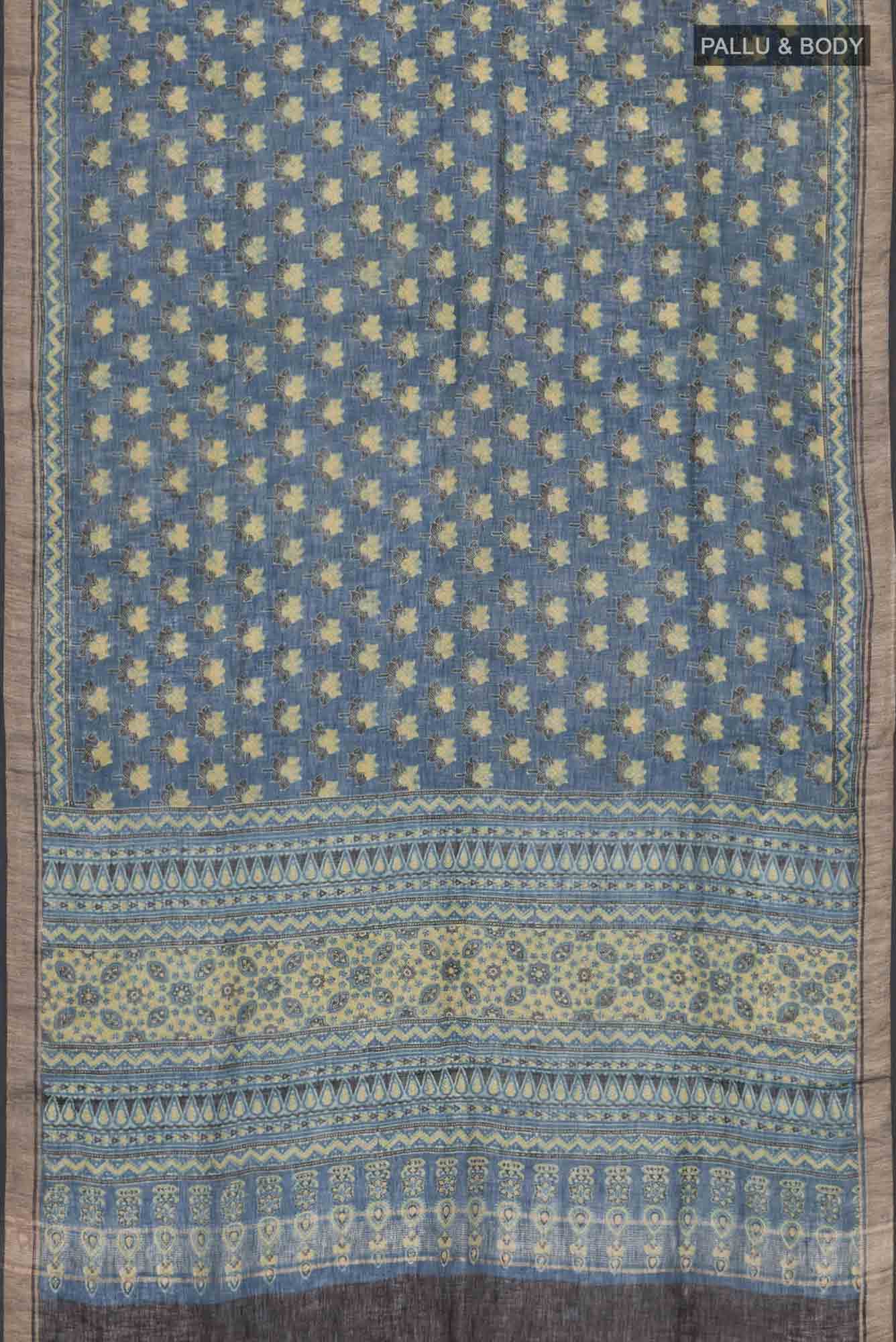 Blue Linen Cotton Saree - Image 3