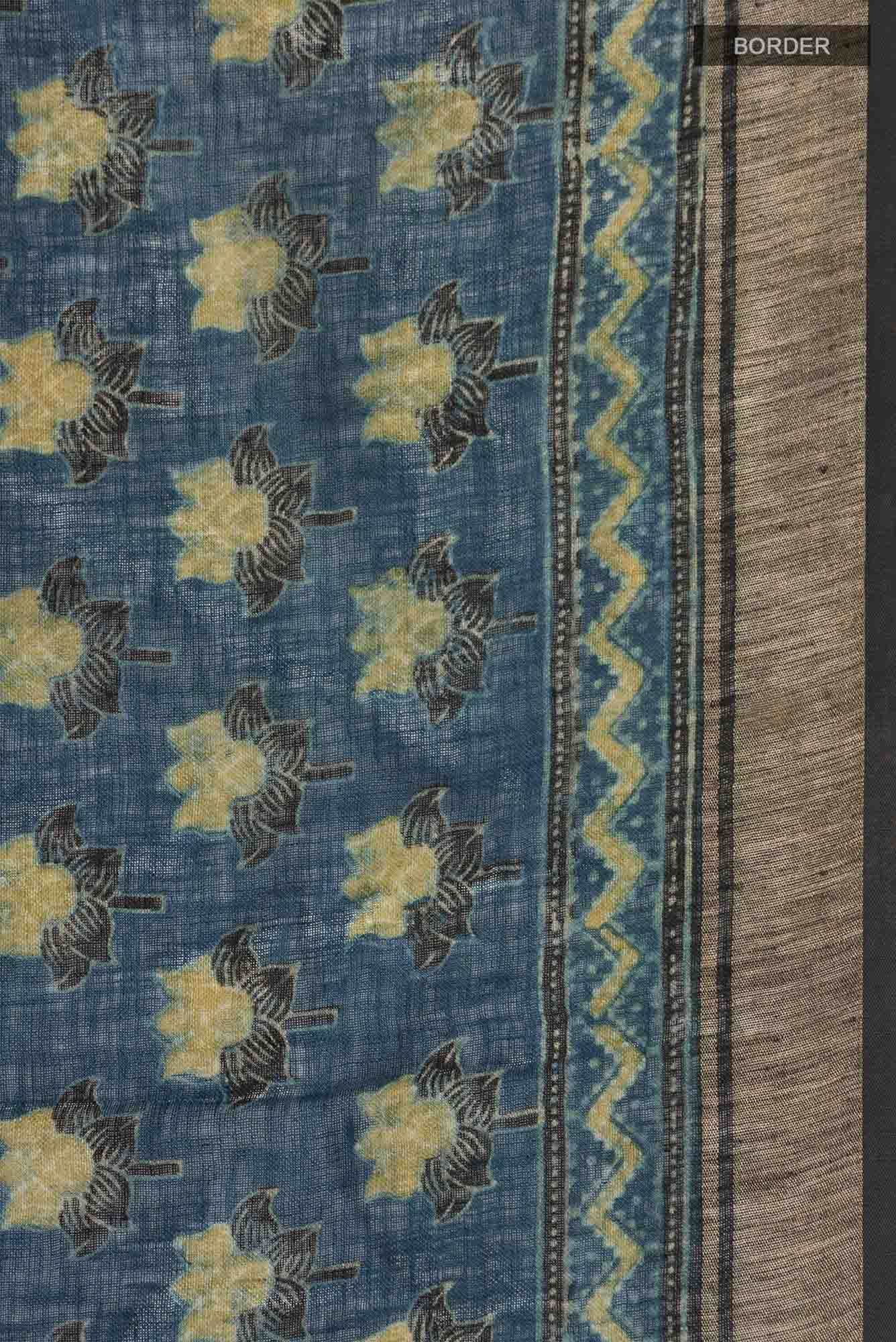 Blue Linen Cotton Saree - Image 4