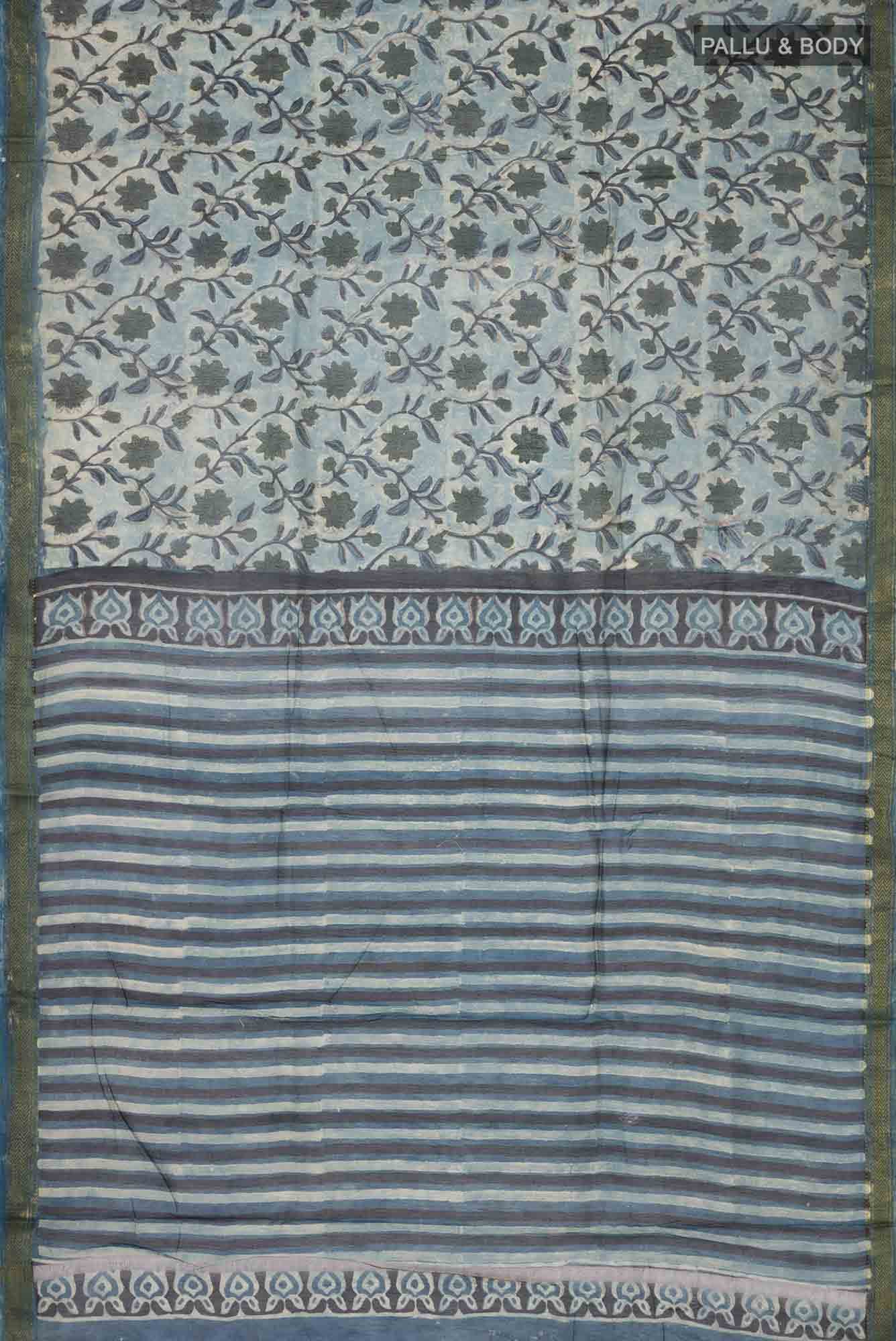 Blue Linen Cotton Saree - Image 3