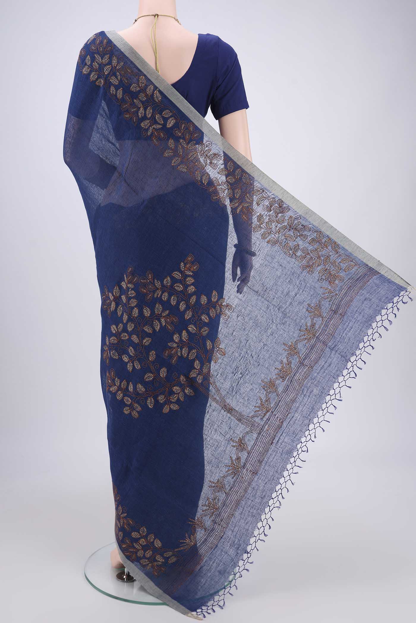 Blue Linen Saree - Image 3