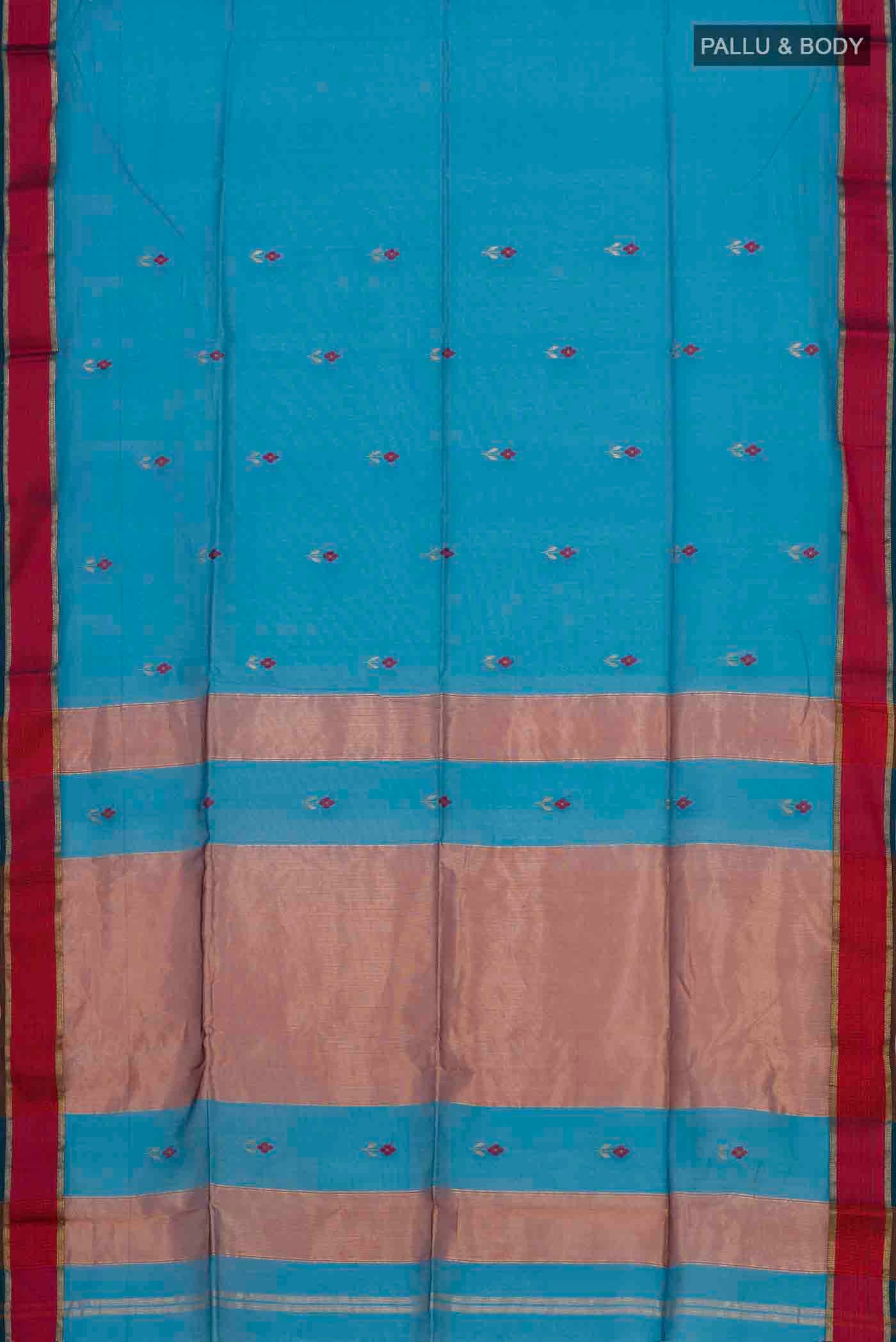 Blue Maheshwari Silk Cotton Saree - Image 4