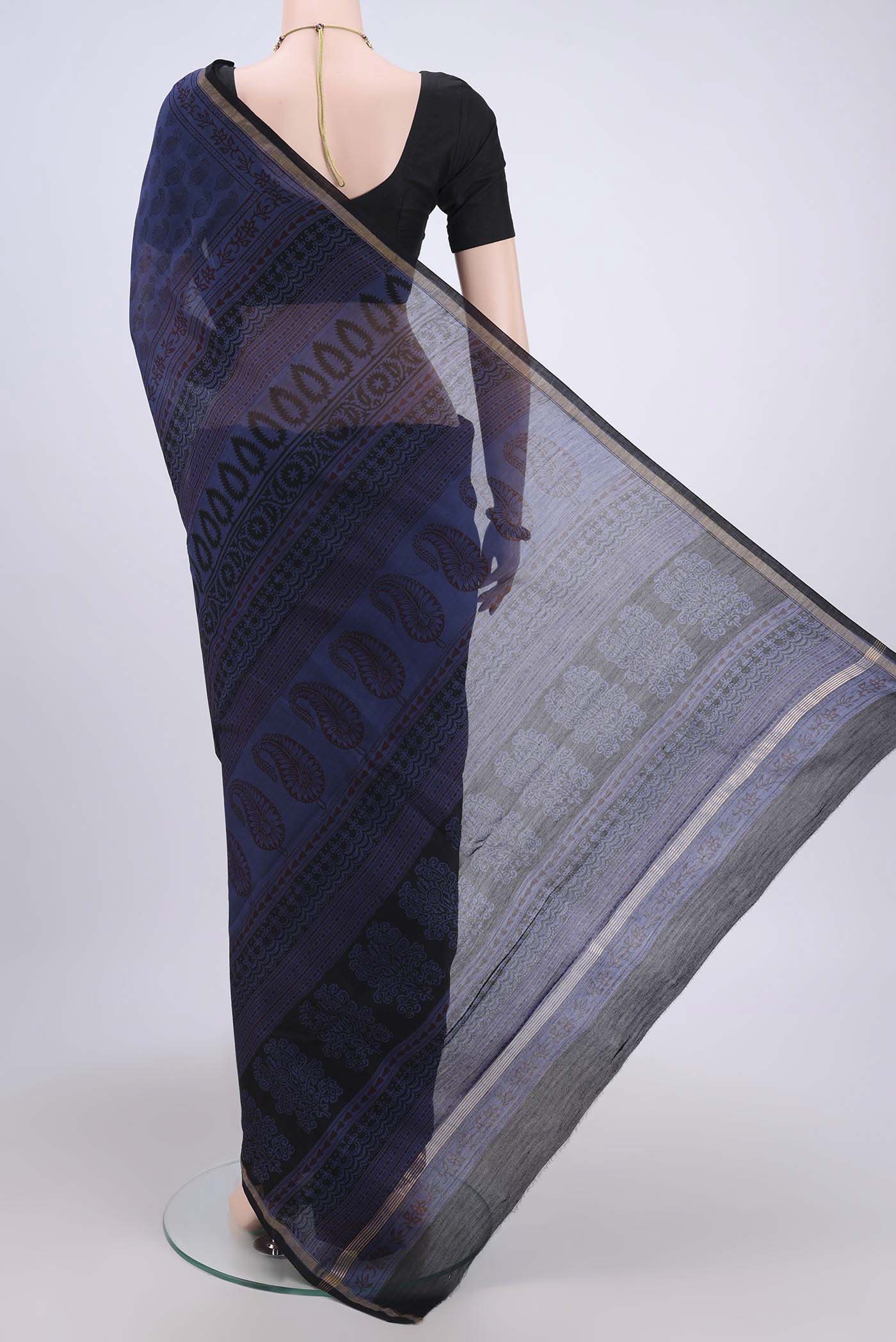 Blue Chanderi Silk Cotton Saree - Image 3