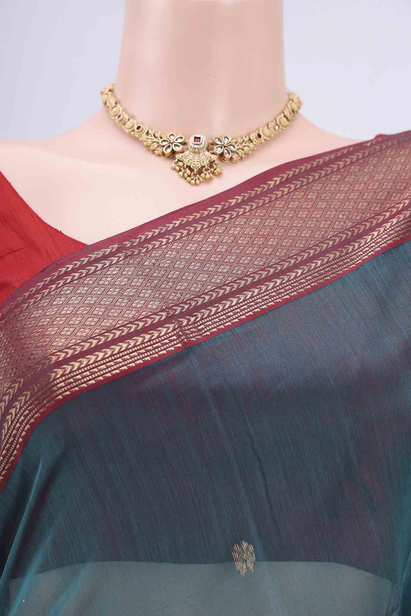Blue Maheshwari Silk Cotton Saree - Image 2