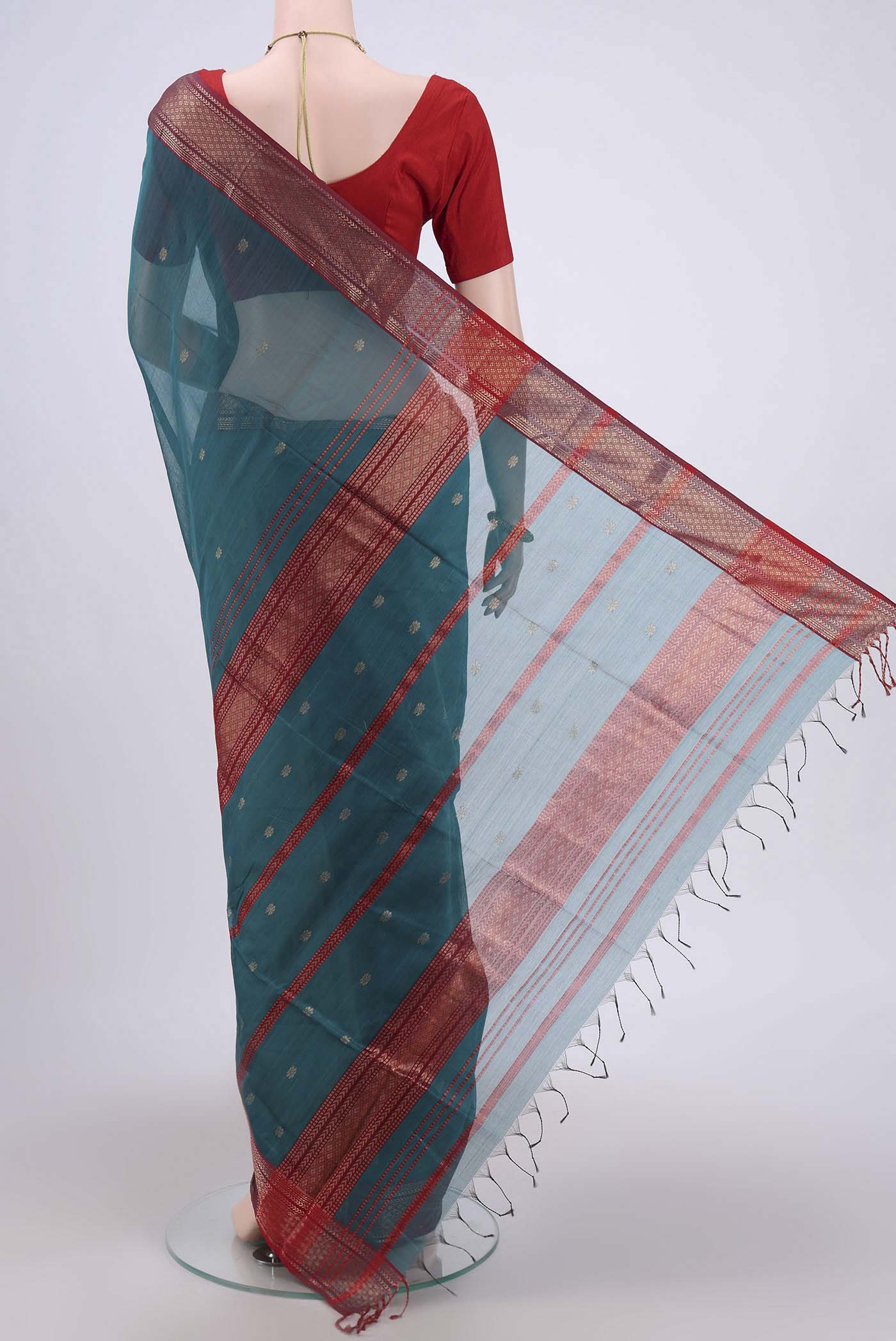 Blue Maheshwari Silk Cotton Saree - Image 3