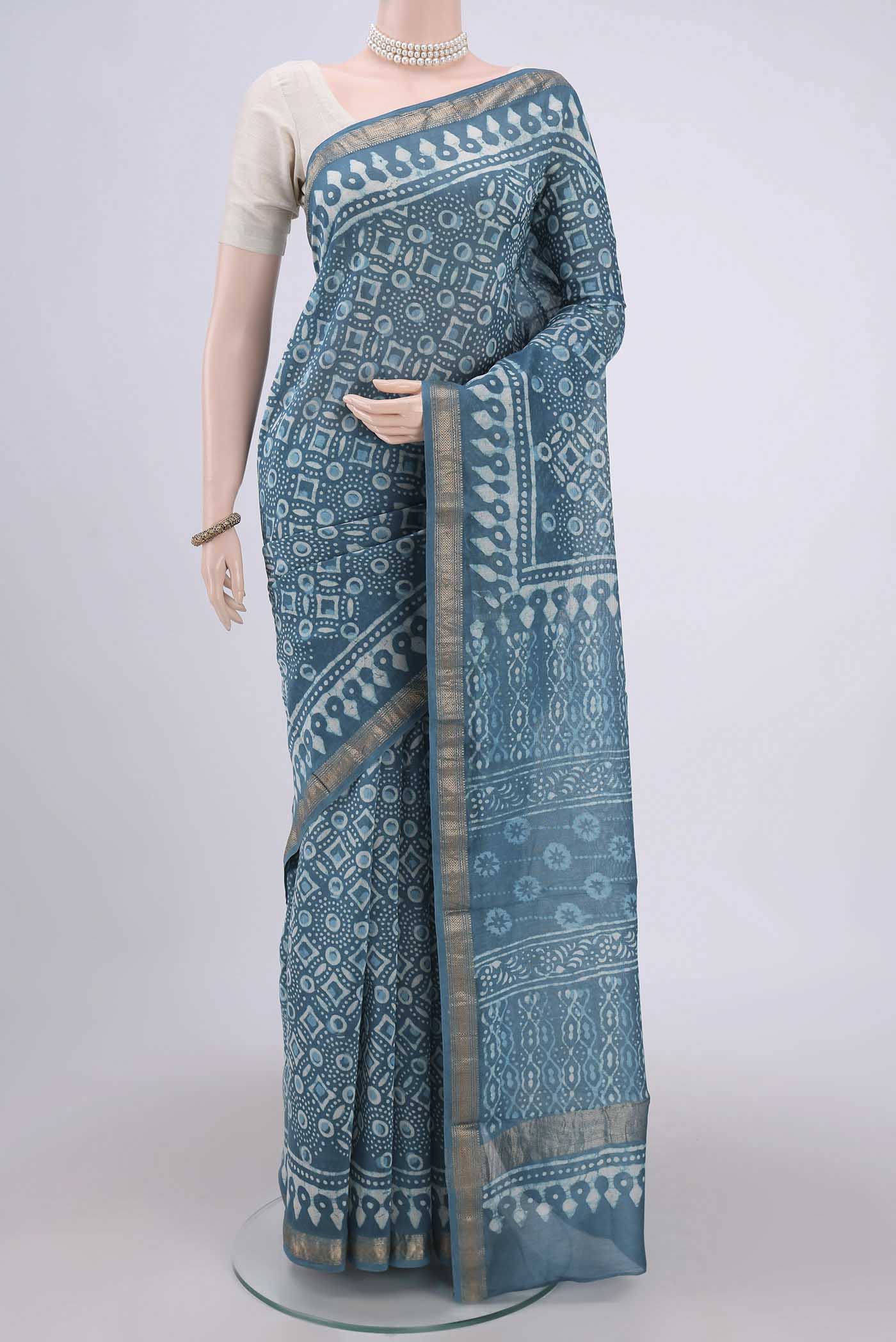 Blue Maheshwari Silk Cotton Saree