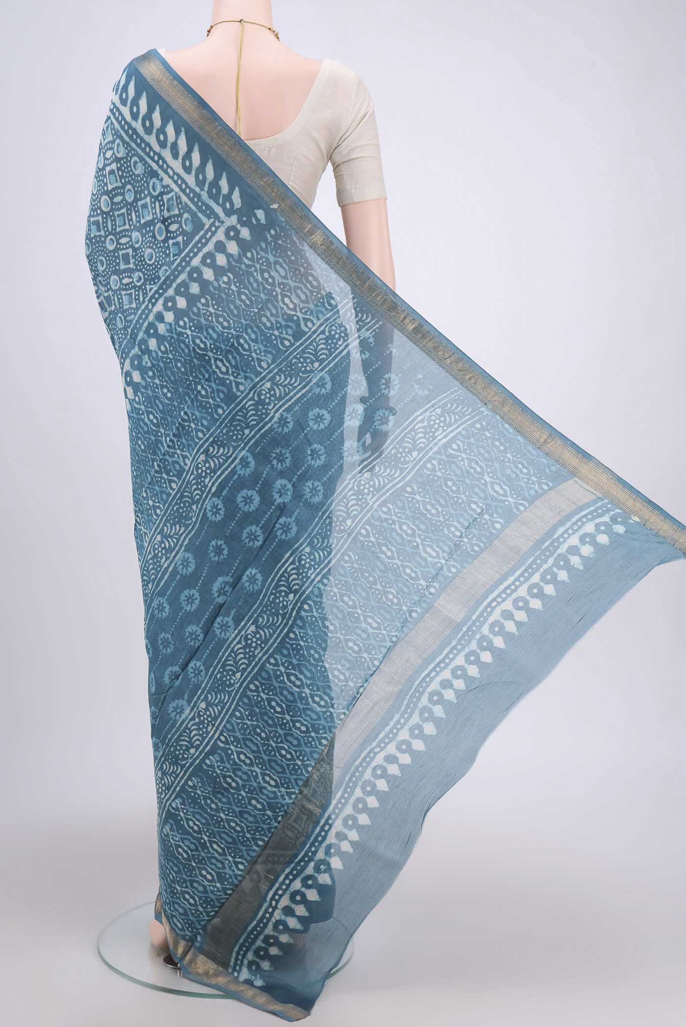 Blue Maheshwari Silk Cotton Saree - Image 2