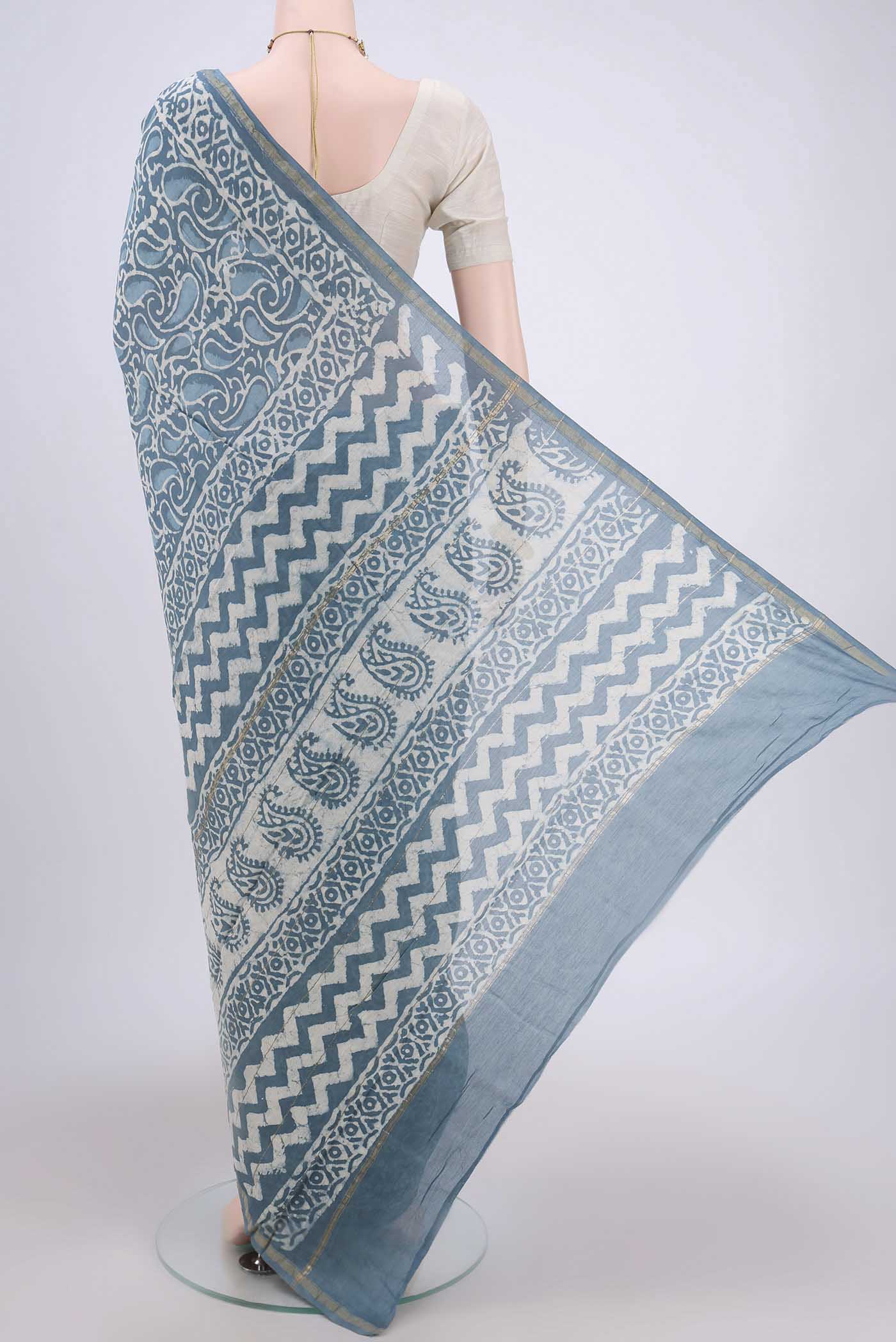 Blue Chanderi Silk Cotton Saree - Image 2