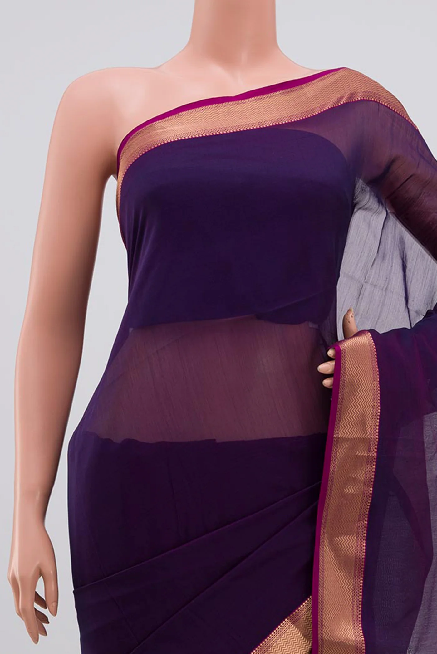 Navy Blue Maheshwari Silk Cotton Saree - Image 2