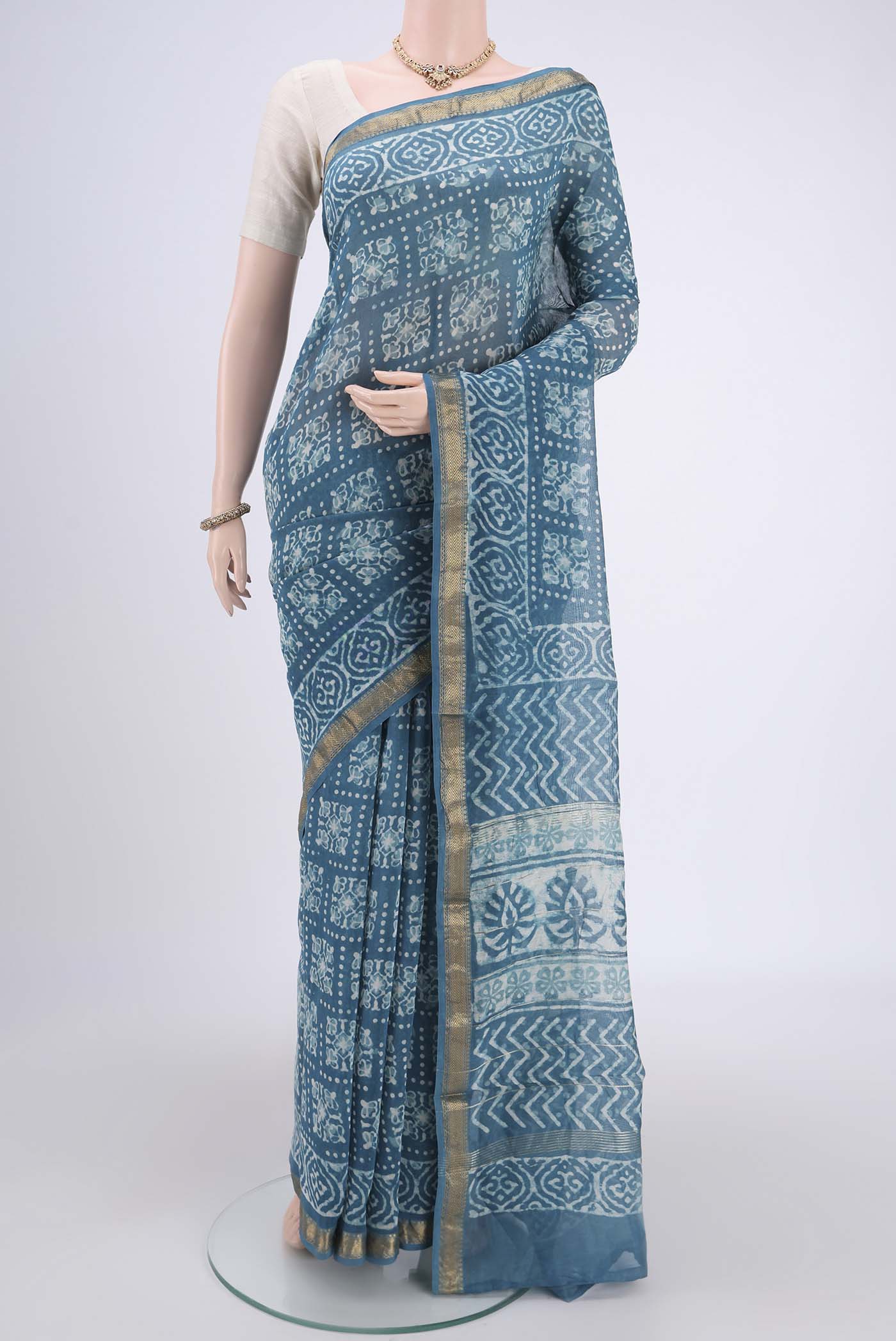 Blue Maheshwari Silk Cotton Saree