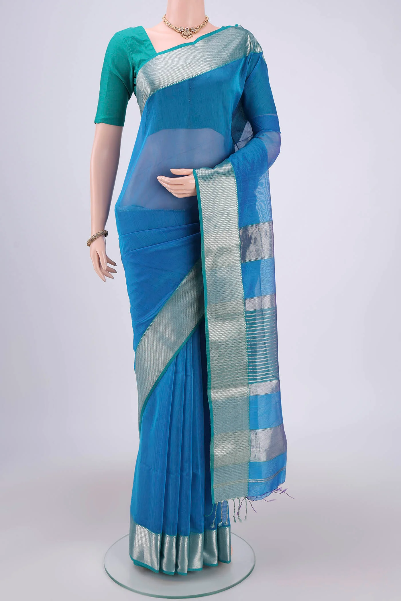 Blue Maheshwari Silk Cotton Saree