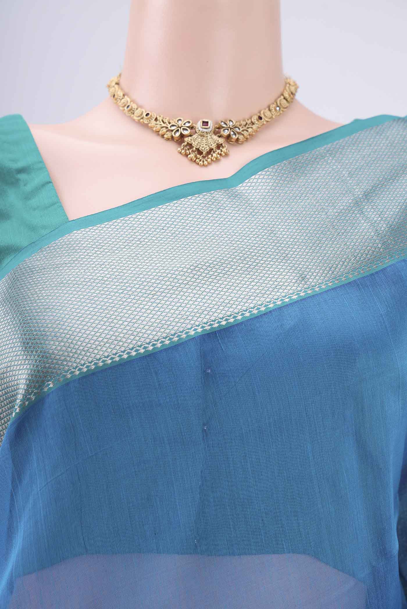 Blue Maheshwari Silk Cotton Saree - Image 2