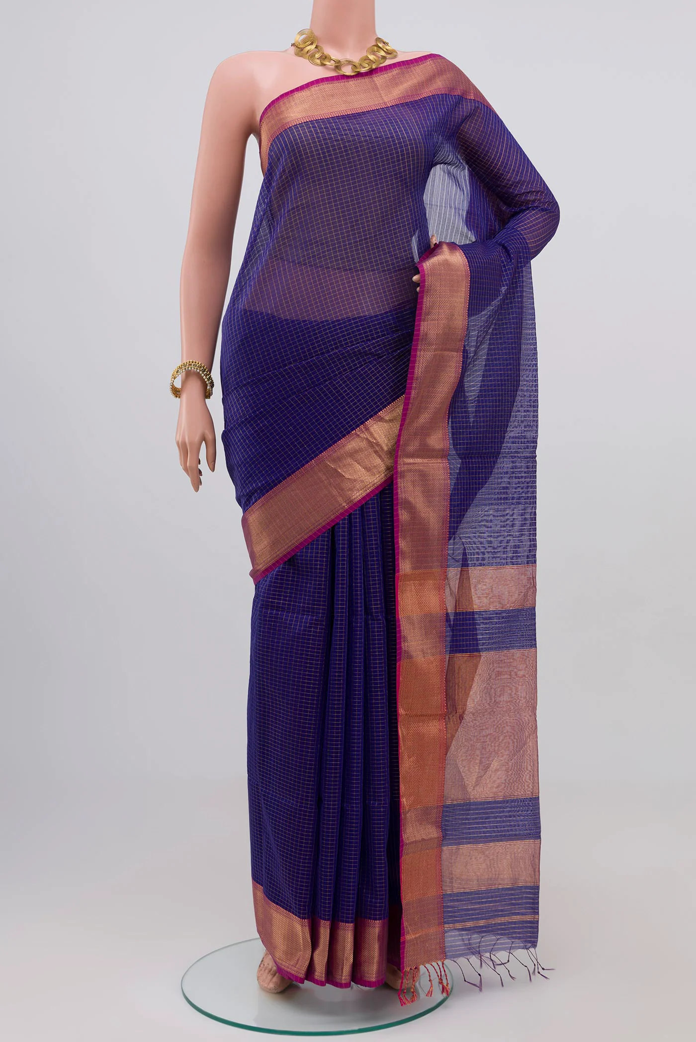 Royal Blue Maheshwari Silk Cotton Saree