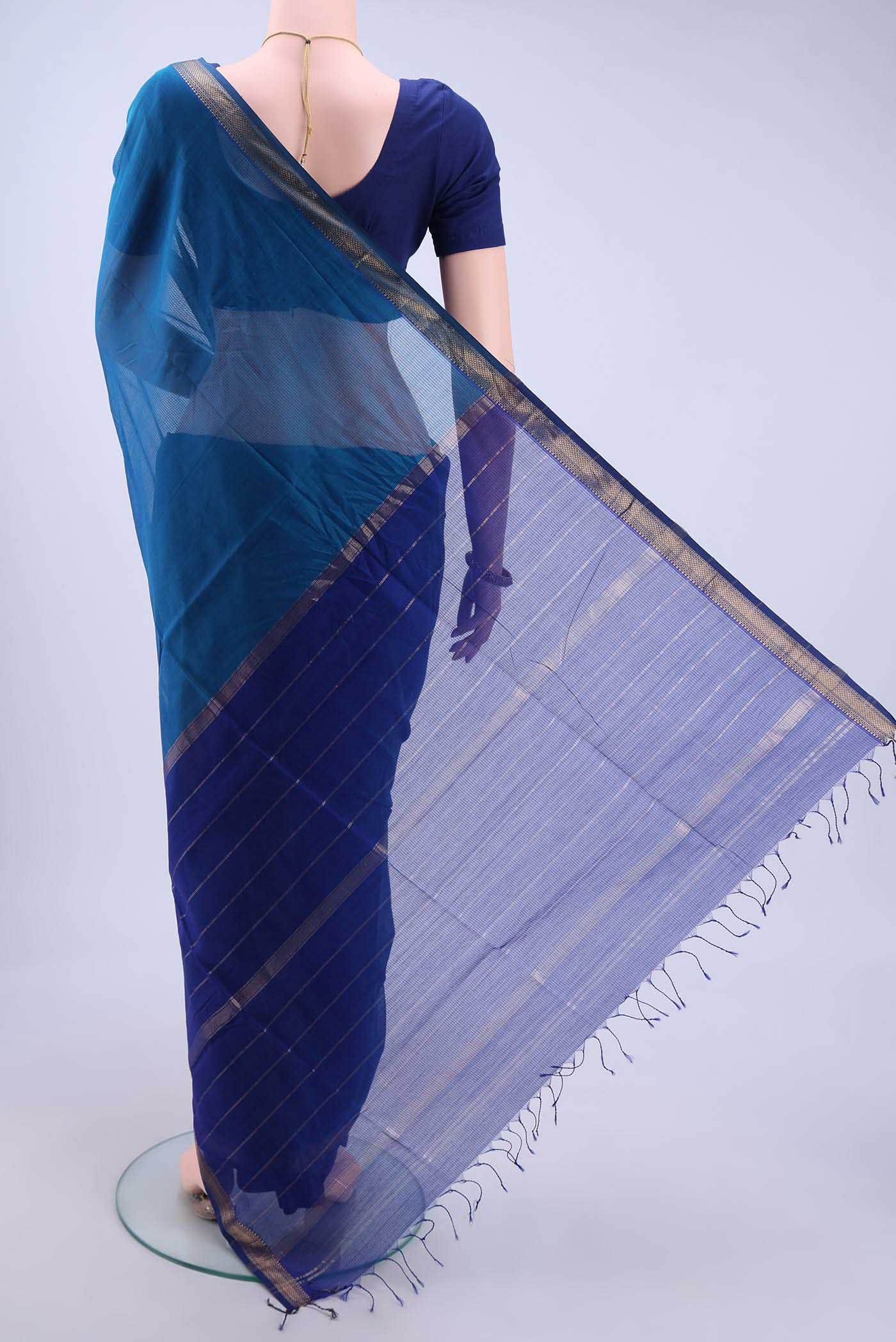 Blue Maheshwari Silk Saree - Image 2