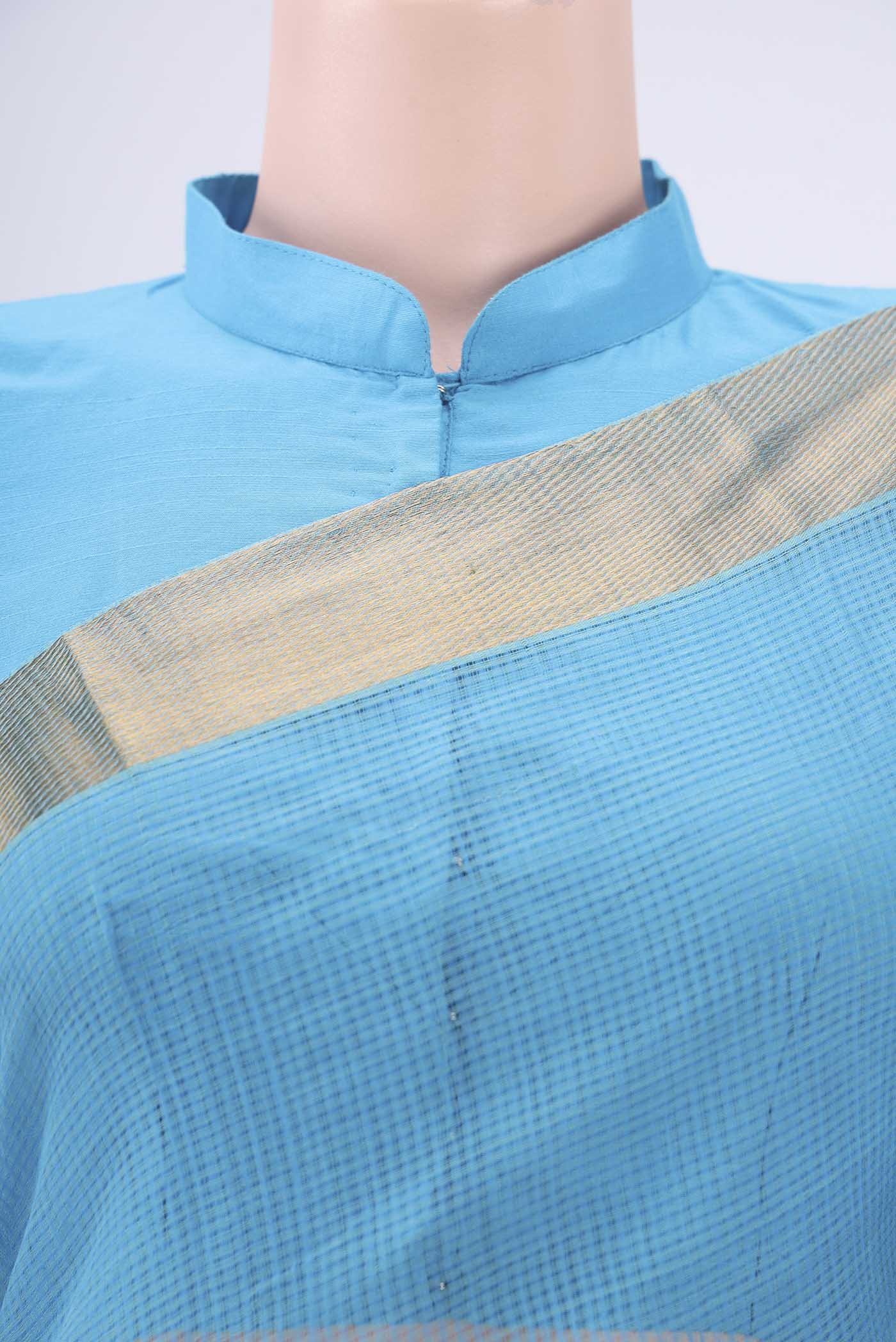 Blue Mangalagiri Cotton Saree - Image 2