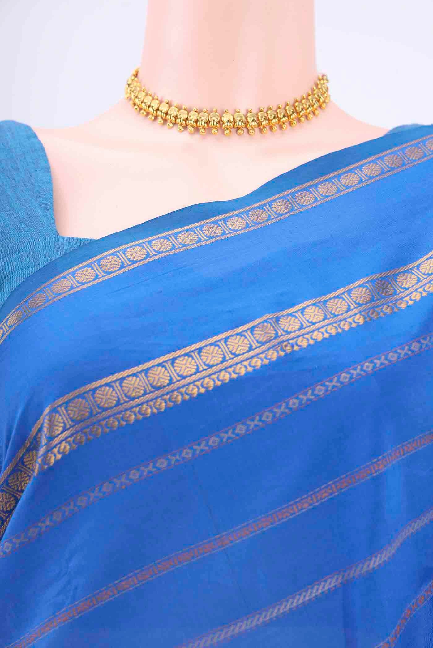 Royal Blue Blended Poly Cotton Saree - Image 2
