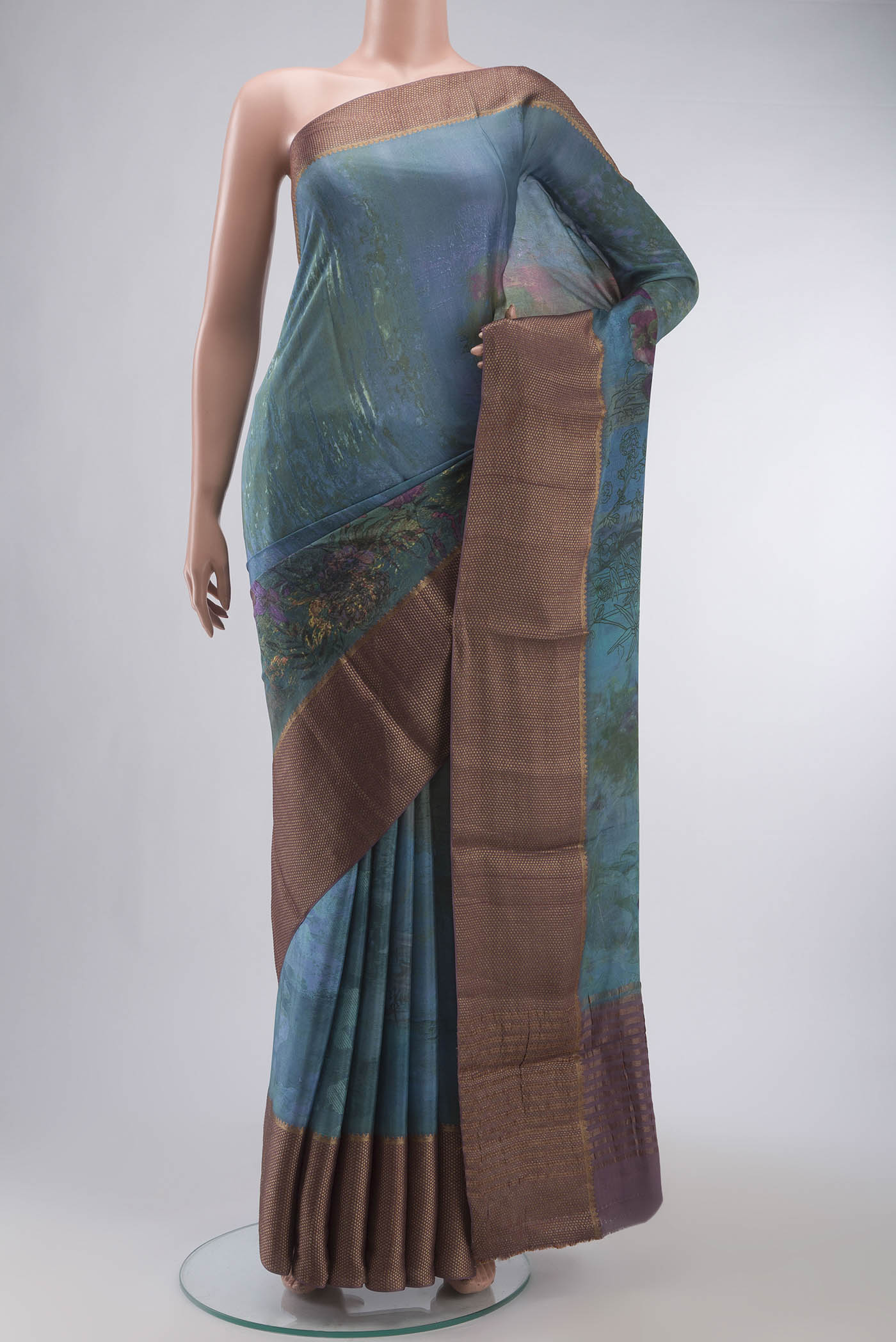 Blue Mysore Crepe Saree