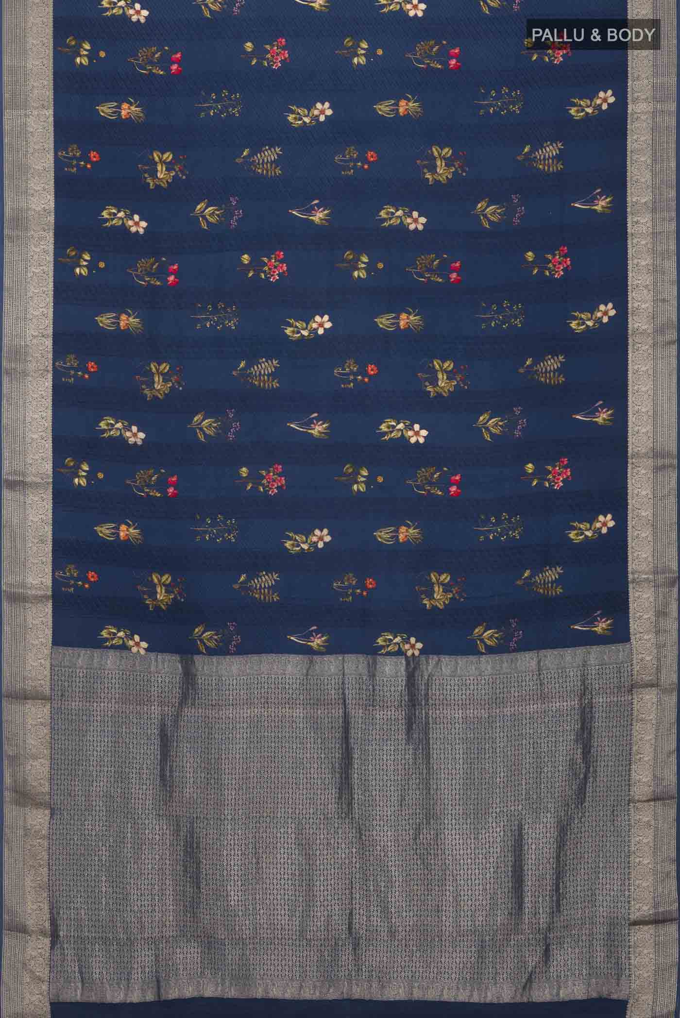 Blue Mysore Crepe Saree - Image 6