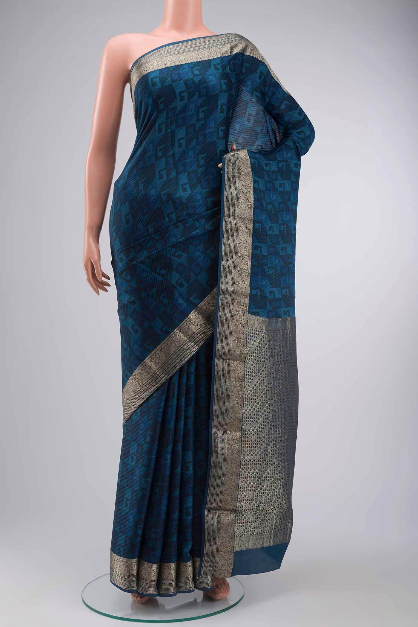 Blue Mysore Crepe Saree