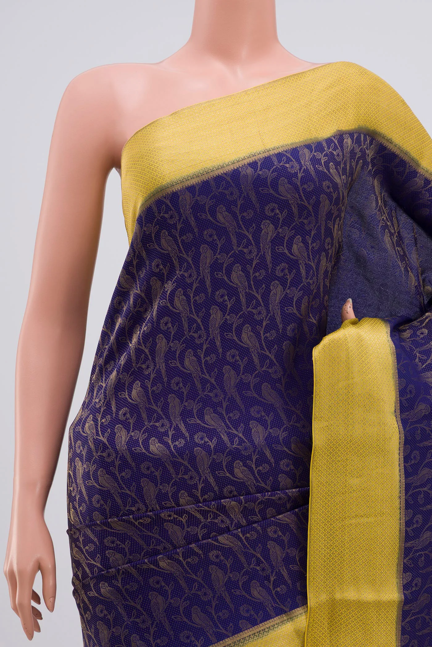 Dark Blue Mysore Crepe Saree - Image 2