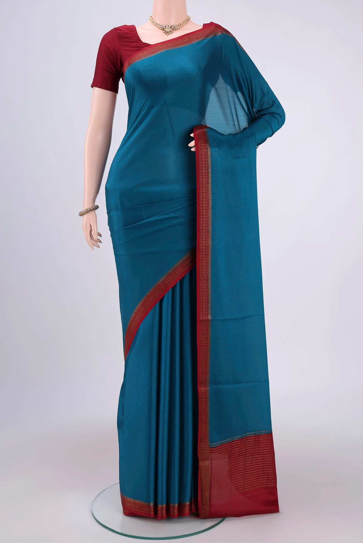 Blue Mysore Crepe Saree
