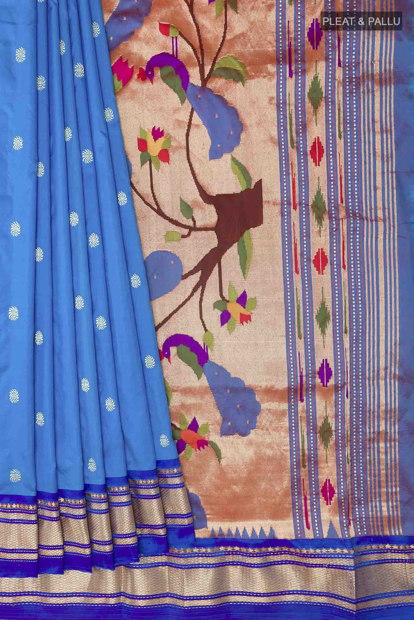 Blue Paithani Silk Saree - Image 4