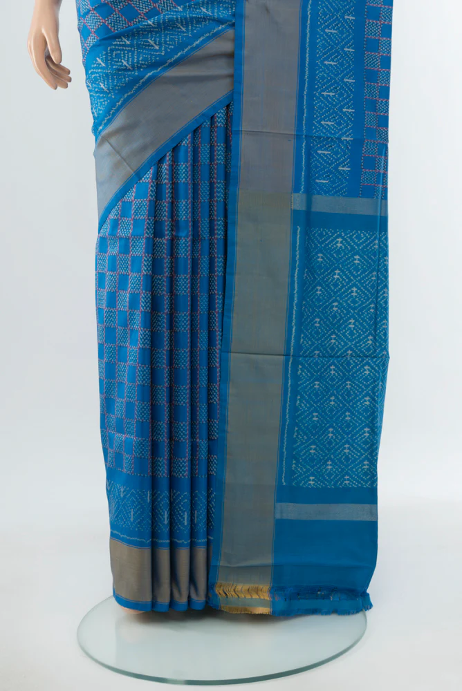 Blue Pochampally Silk Saree - Image 3