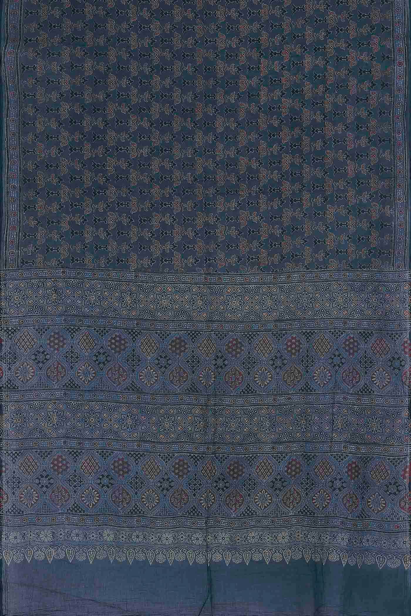 Blue Printed Cotton Saree - Image 4