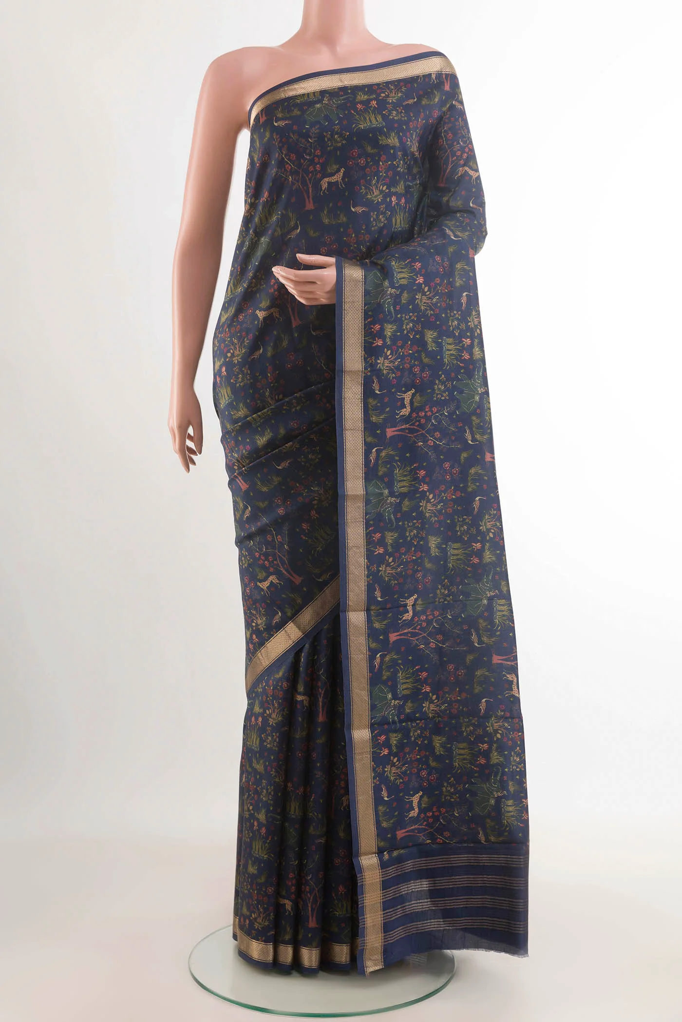 Blue Printed Silk Saree